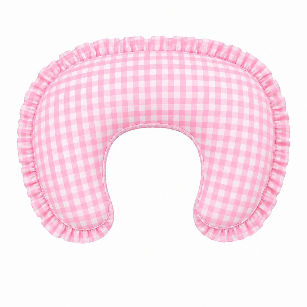 Pink Gingham Ruffle Nursing Pillow Cover