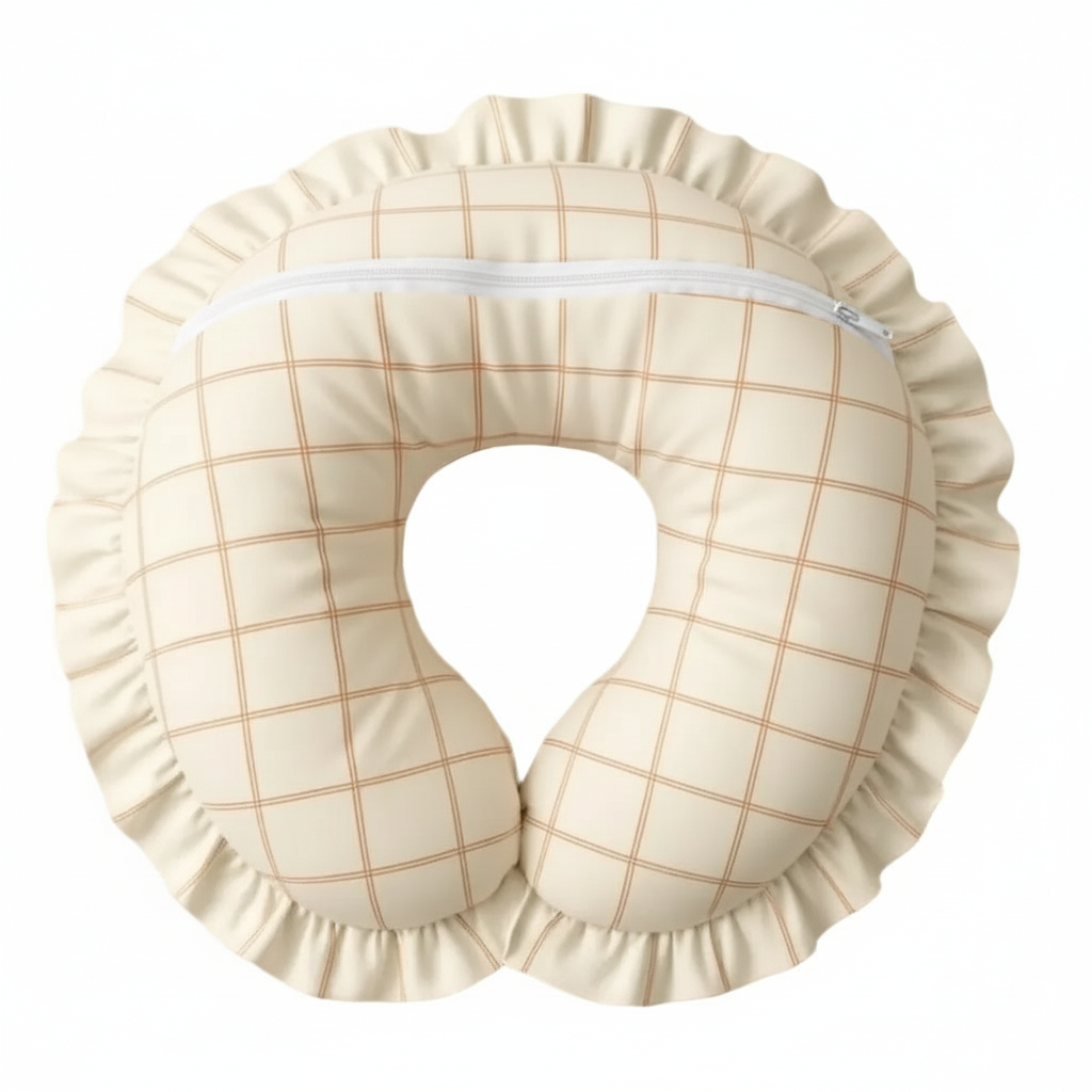 Woven Beige Ruffle Nursing Pillow Cover