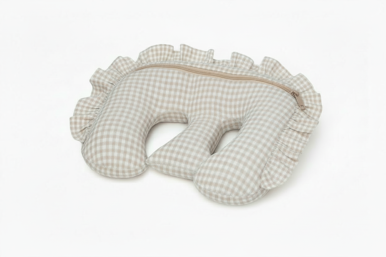 Beige Ruffle Gingham Twins Nursing Pillow Cover