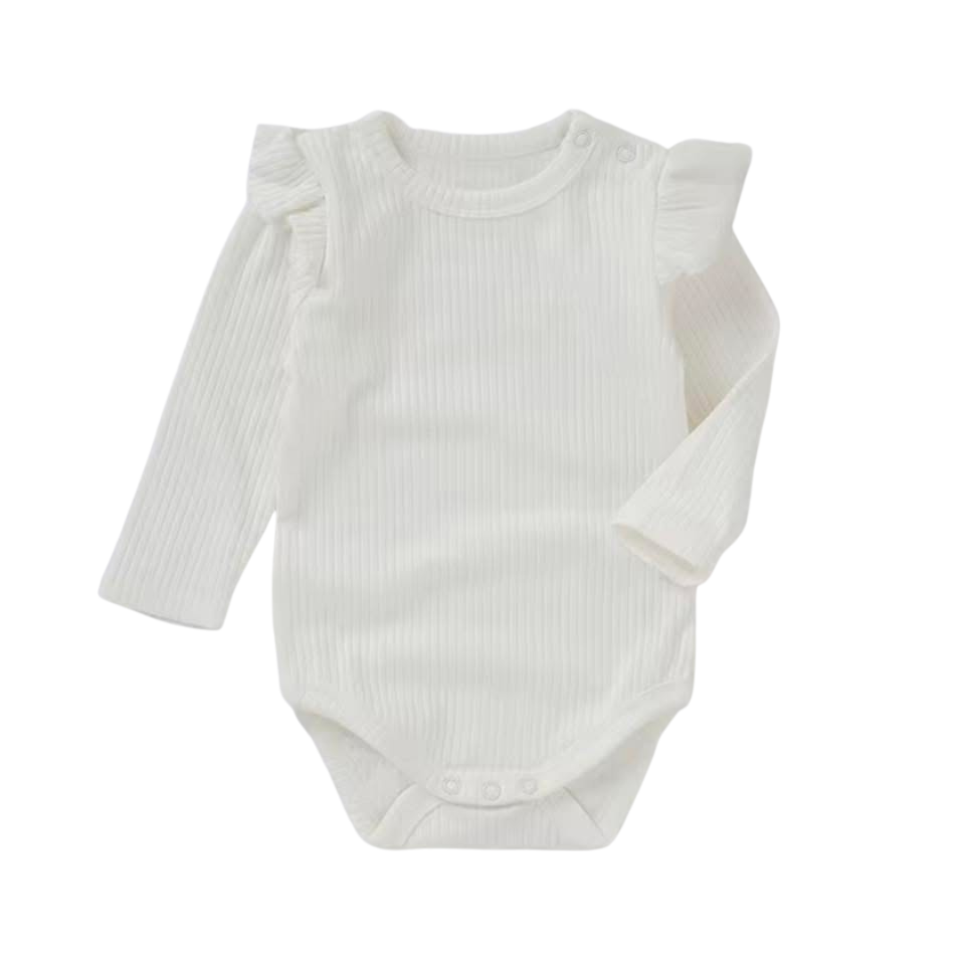 Ruffle Organic Cotton Long Sleeve Bodysuit - White