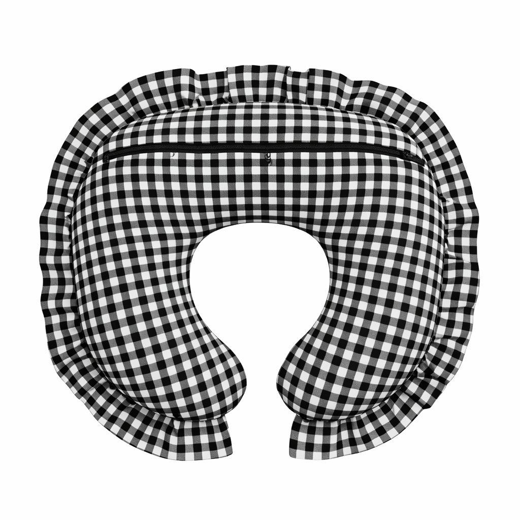 Black White Gingham Ruffle Nursing Pillow Cover