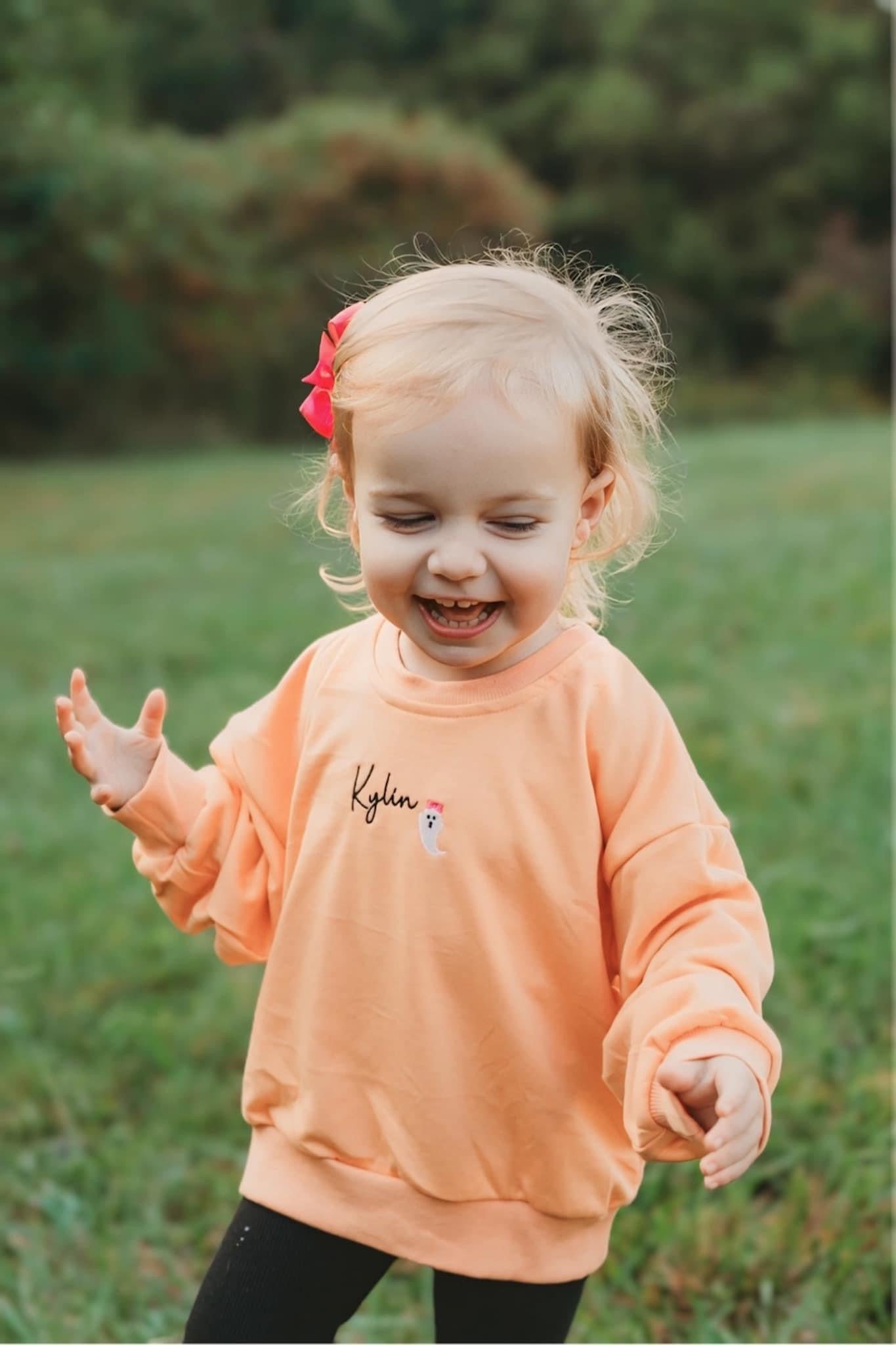 Custom Halloween Embroidered Crewneck Sweatshirt - Bow Ghost