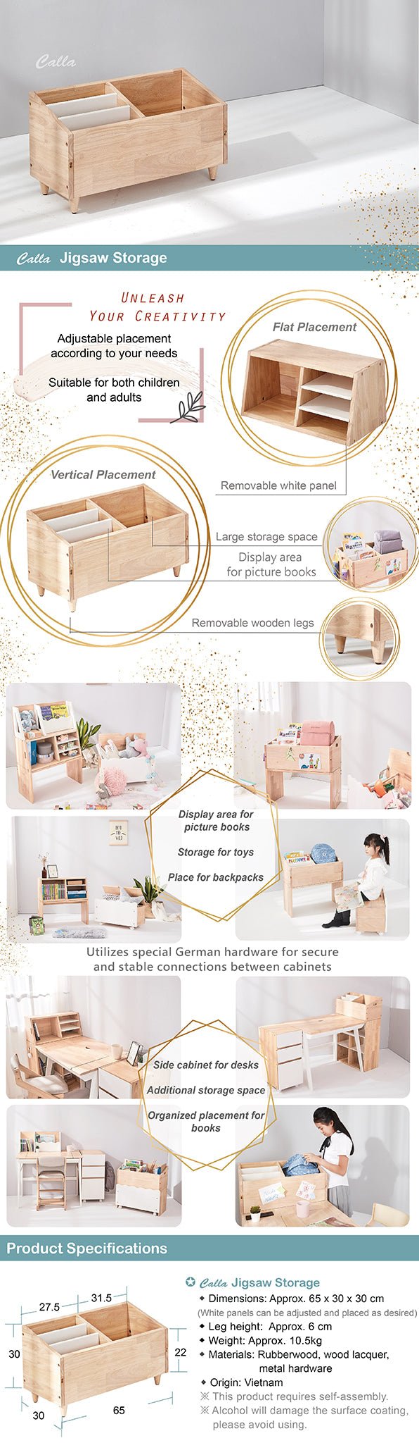 calla Solid Wood Jigsaw Shelf with Removable Legs