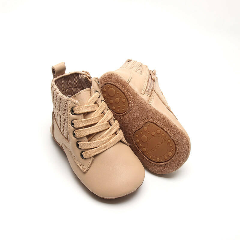 Leather Knit Combat Boot | Color 'Honey' Consciously Baby 2 (Soft Sole)