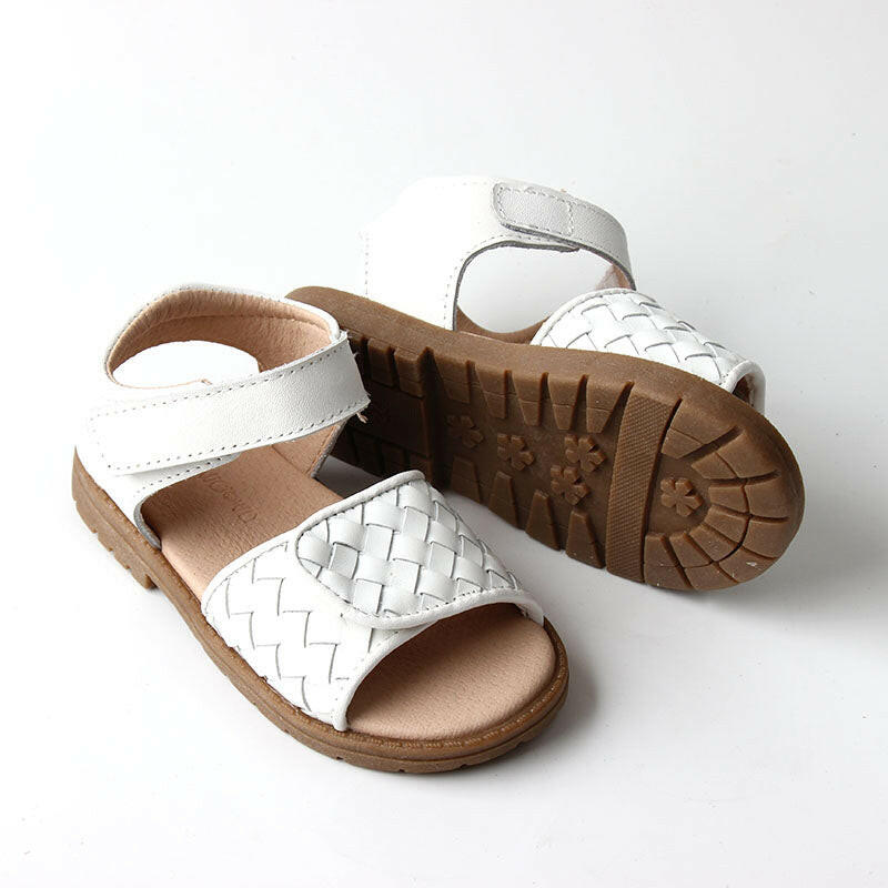 Leather Woven Sandal | Color 'Cotton' | Hard Sole  Consciously Baby
