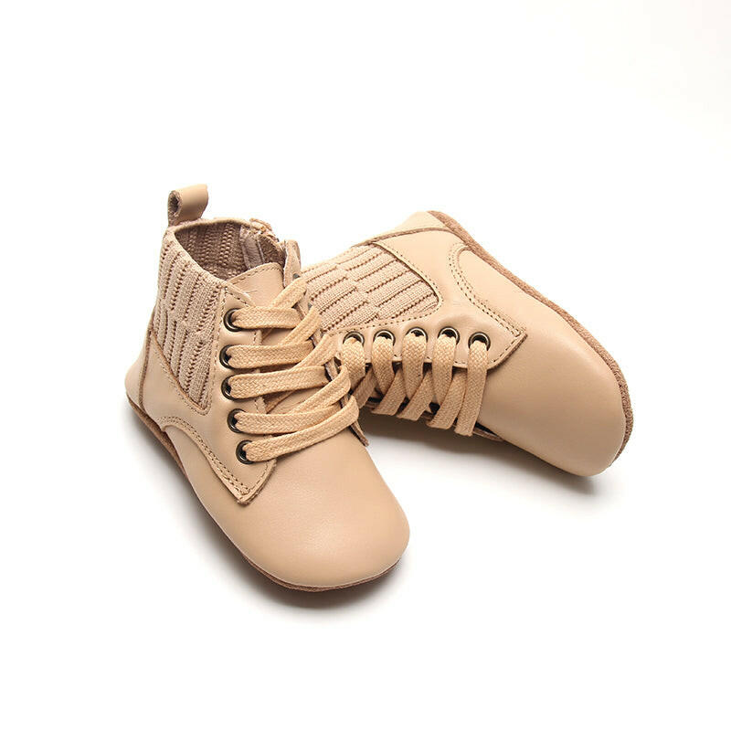 Leather Knit Combat Boot | Color 'Honey' Consciously Baby