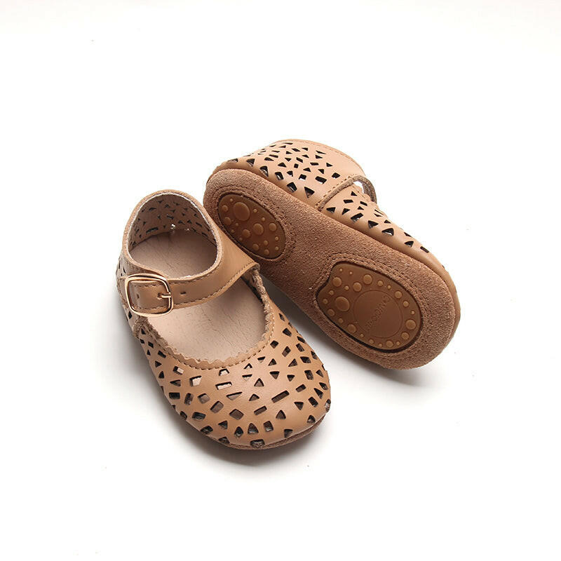 Leather Boho Mary Janes | Color 'Tan' Consciously Baby 2 (Soft Sole)