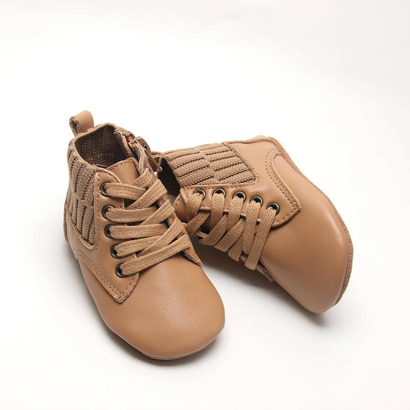 Leather Knit Combat Boot | Color 'Tan' Consciously Baby
