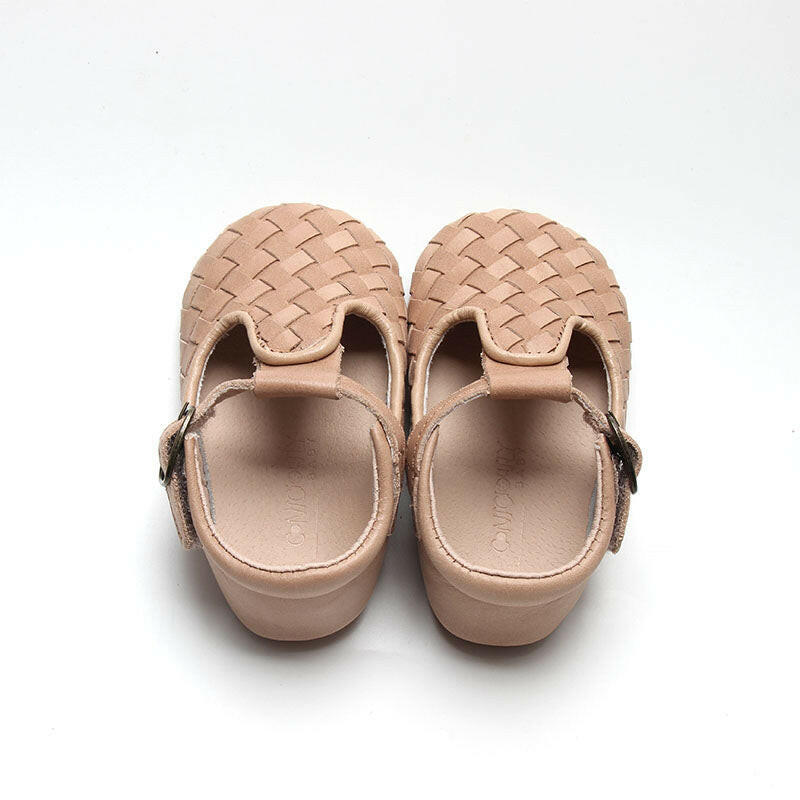 Leather Woven T-Bar | Color 'Stone' | Soft Sole Consciously Baby
