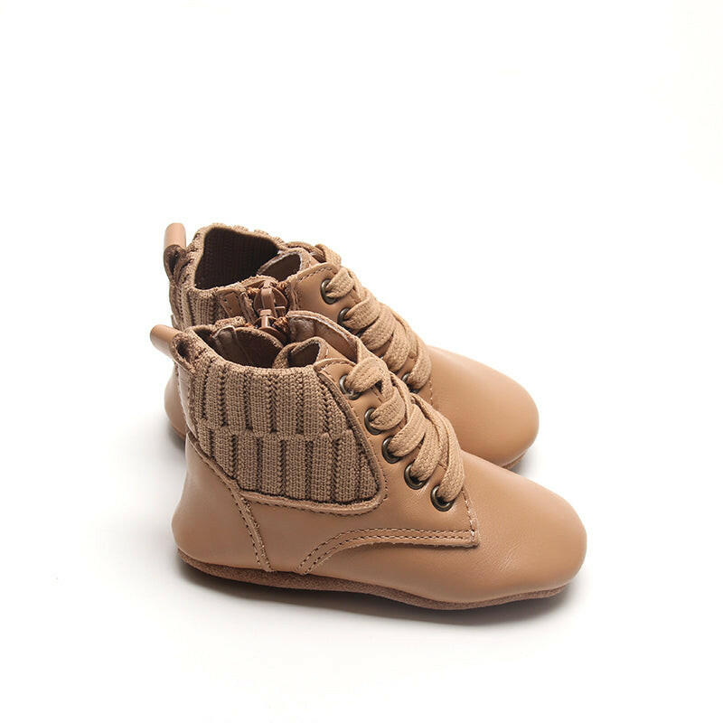 Leather Knit Combat Boot | Color 'Tan' Consciously Baby