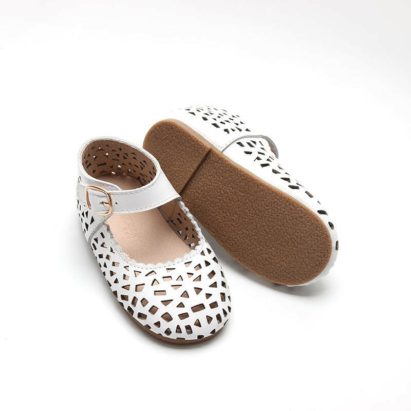 Leather Boho Mary Janes | Color 'Cotton' Consciously Baby 5 (Hard Sole)