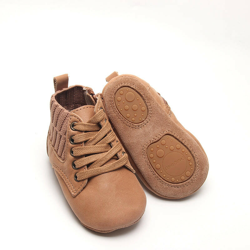 Leather Knit Combat Boot | Color 'Sand' Consciously Baby 2 (Soft Sole)