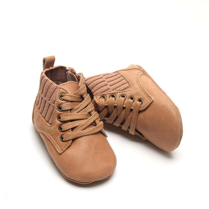 Leather Knit Combat Boot | Color 'Sand' Consciously Baby