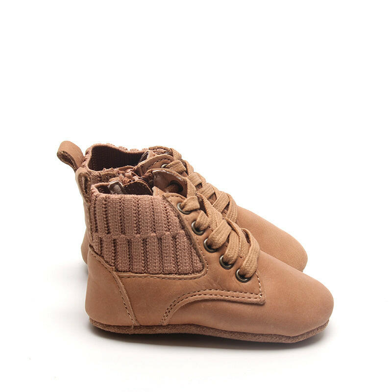 Leather Knit Combat Boot | Color 'Sand' Consciously Baby