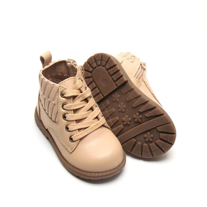 Leather Knit Combat Boot | Color 'Honey' Consciously Baby