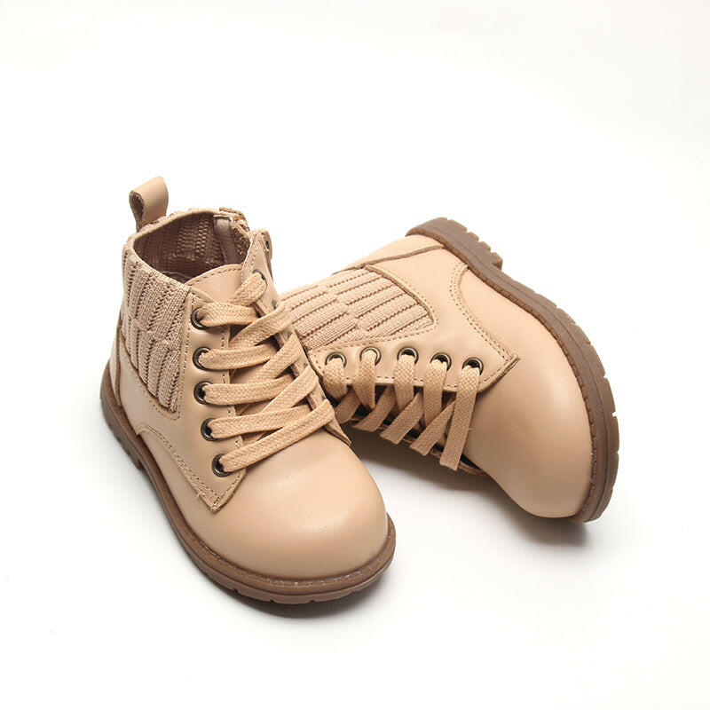 Leather Knit Combat Boot | Color 'Honey' Consciously Baby 5 (Hard Sole)