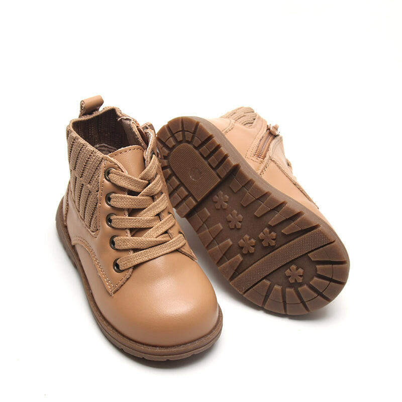 Leather Knit Combat Boot | Color 'Tan' Consciously Baby