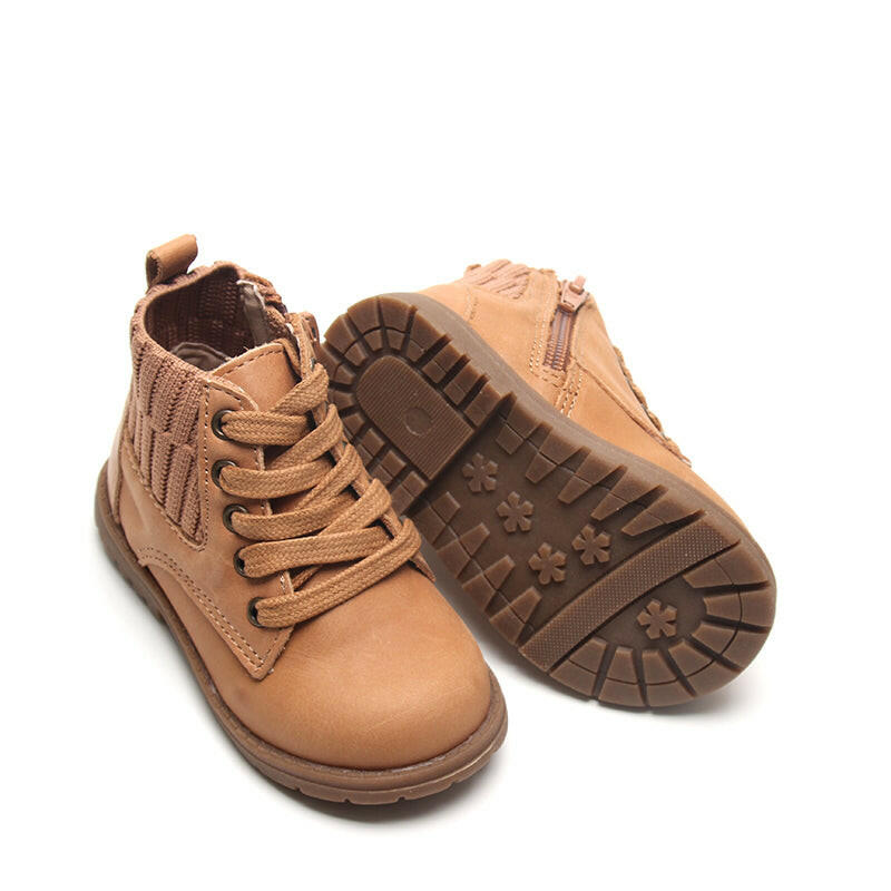 Leather Knit Combat Boot | Color 'Sand' Consciously Baby