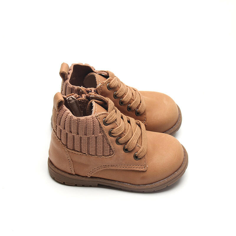 Leather Knit Combat Boot | Color 'Sand' Consciously Baby