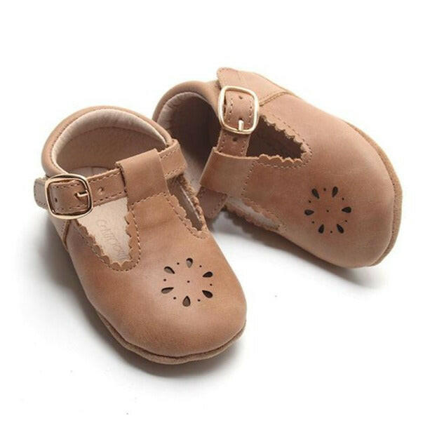 Leather Petal T-Bar | Color 'Aged Camel' | Soft Sole  Consciously Baby 2 (3 - 6 months)