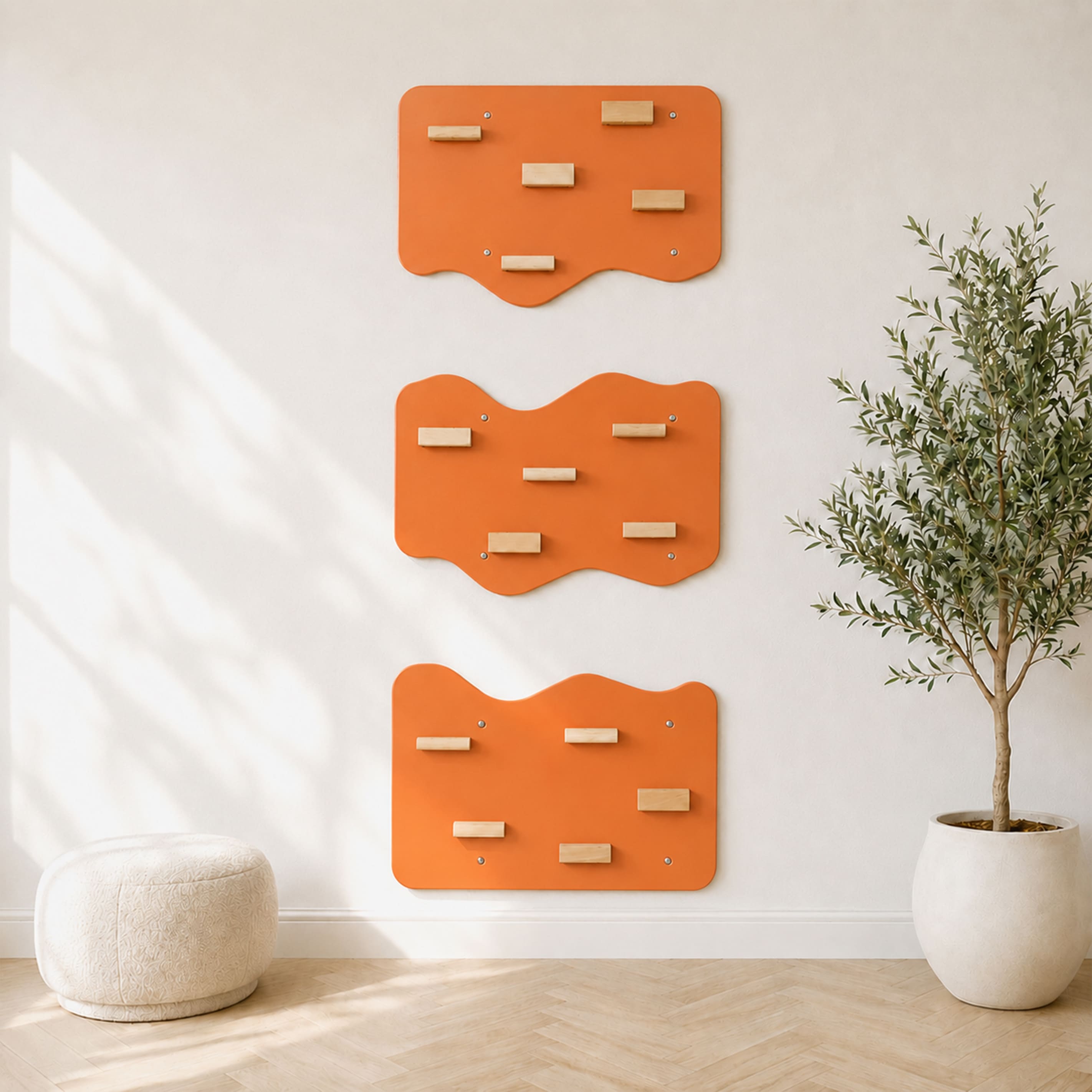 Indoor Rock Wall with Cloud-Shaped Panels & Wooden Climbing Holds for Kids 3-10