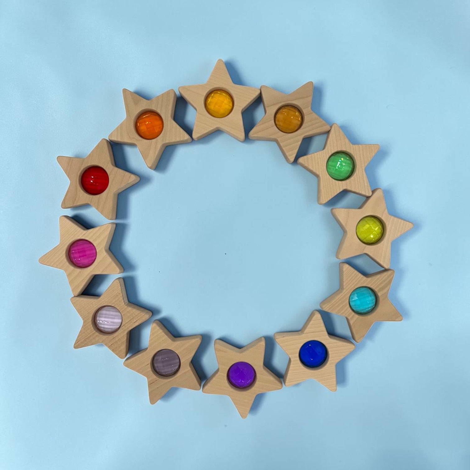 **Pre-Order (Ships in 2–3 Weeks)**12 PCS Wooden Gemmed Stars Blocks Set