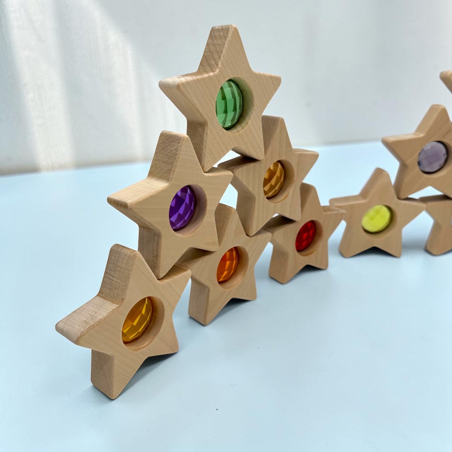 **Pre-Order (Ships in 2–3 Weeks)**12 PCS Wooden Gemmed Stars Blocks Set