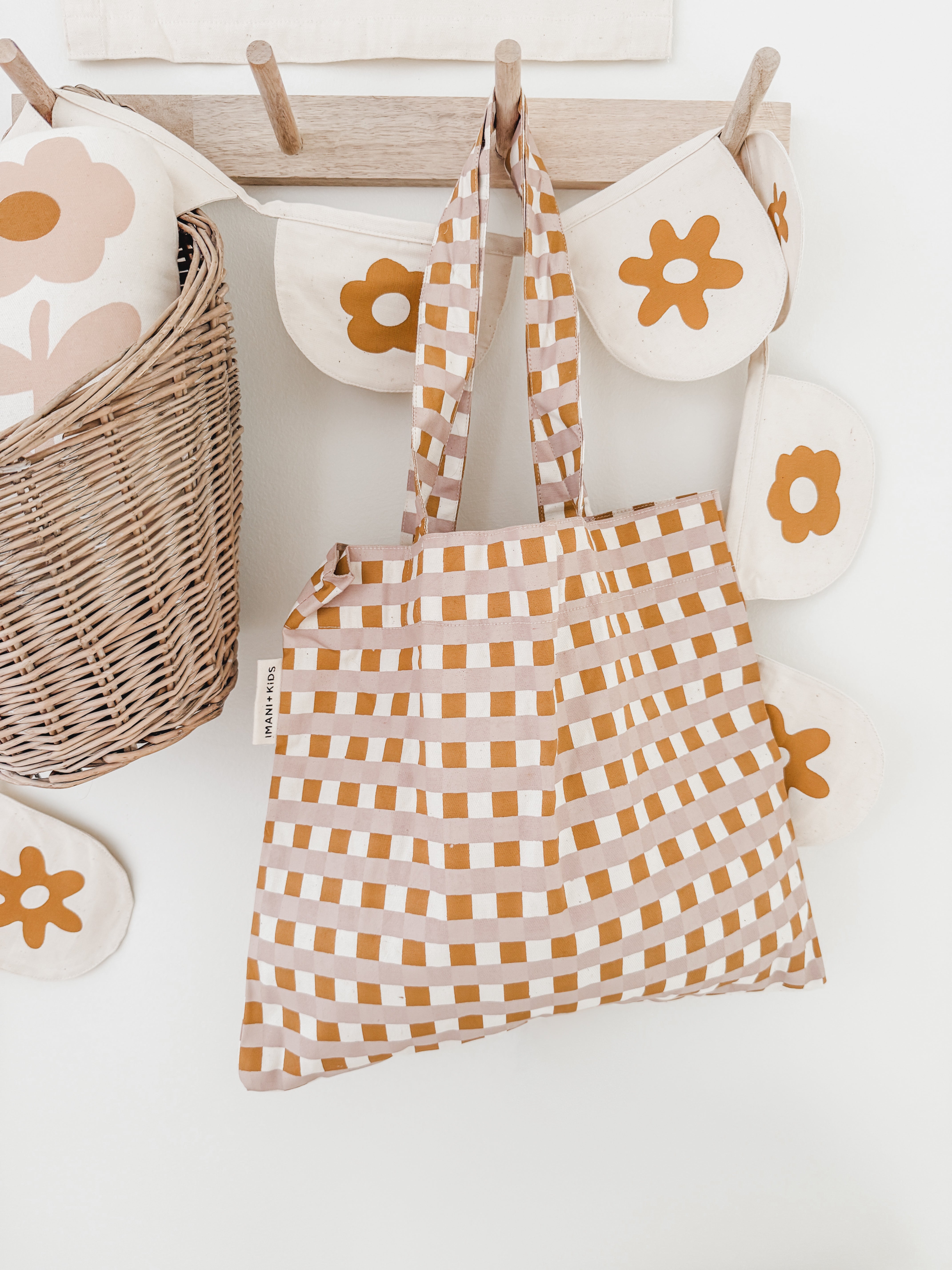 Bloom Gingham Canvas Tote Bag | Handmade Screen-Printed Tote