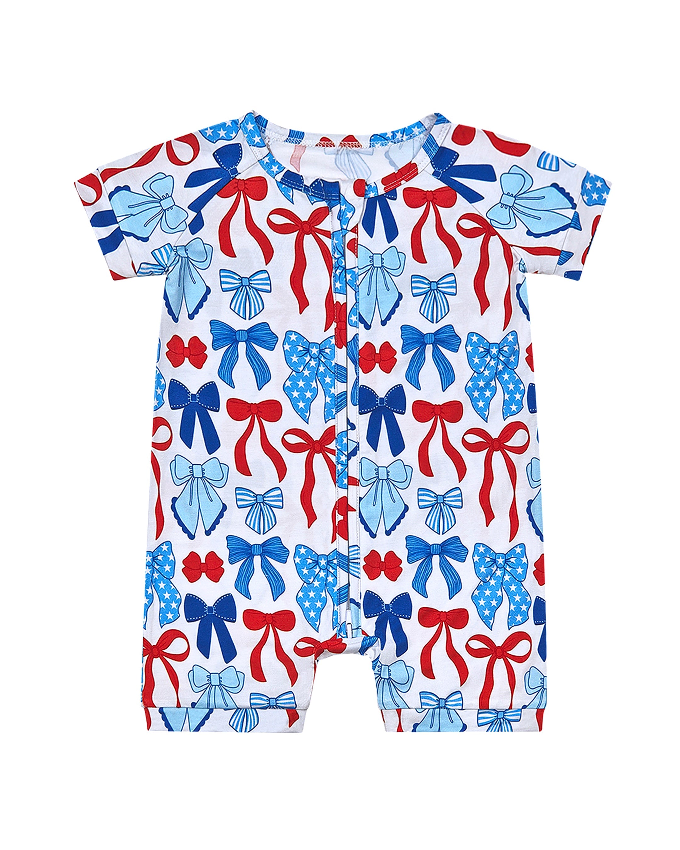 Bamboo Shorty Romper | Red-White & Bows