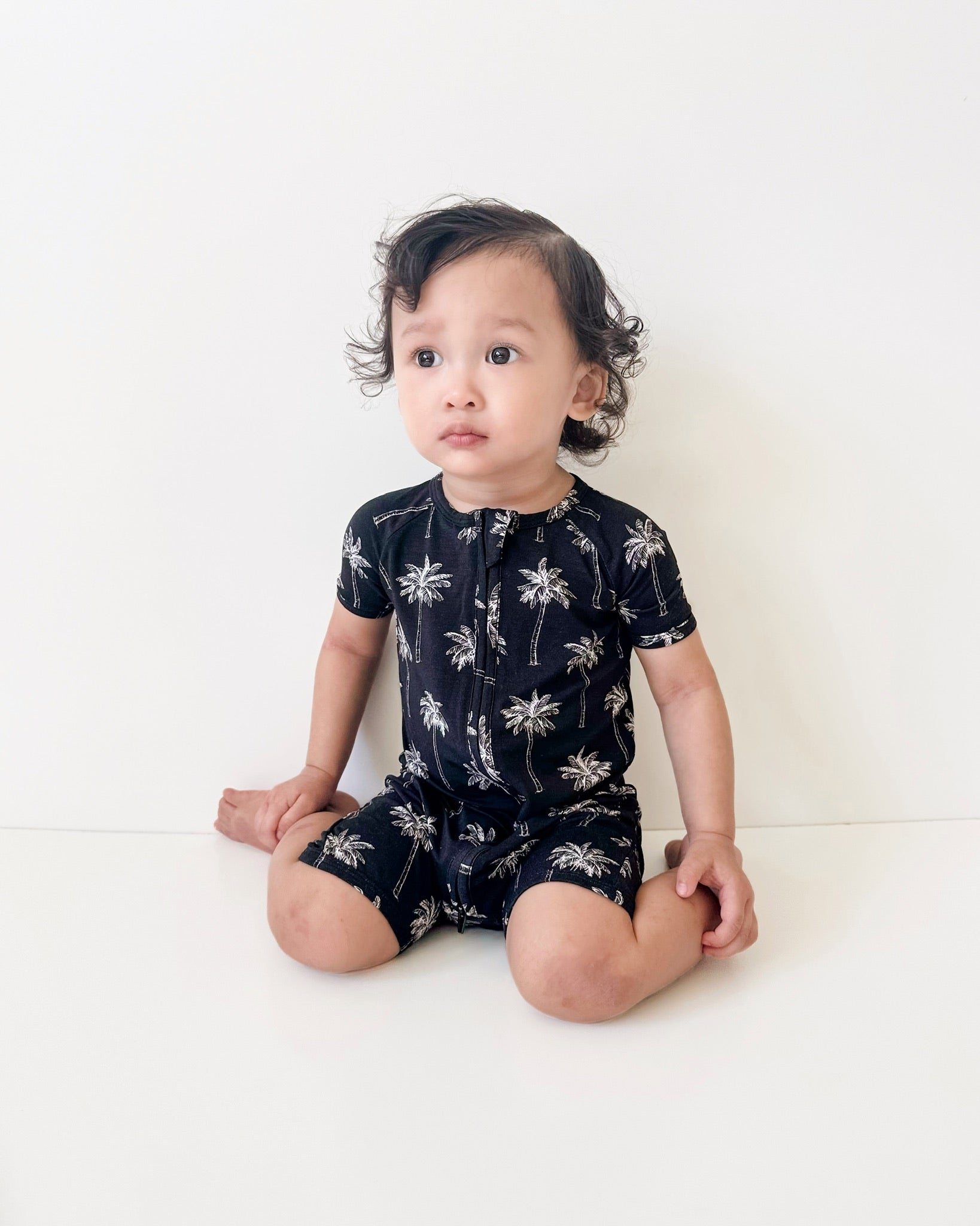 Bamboo Shorty Romper | Palm Style Black