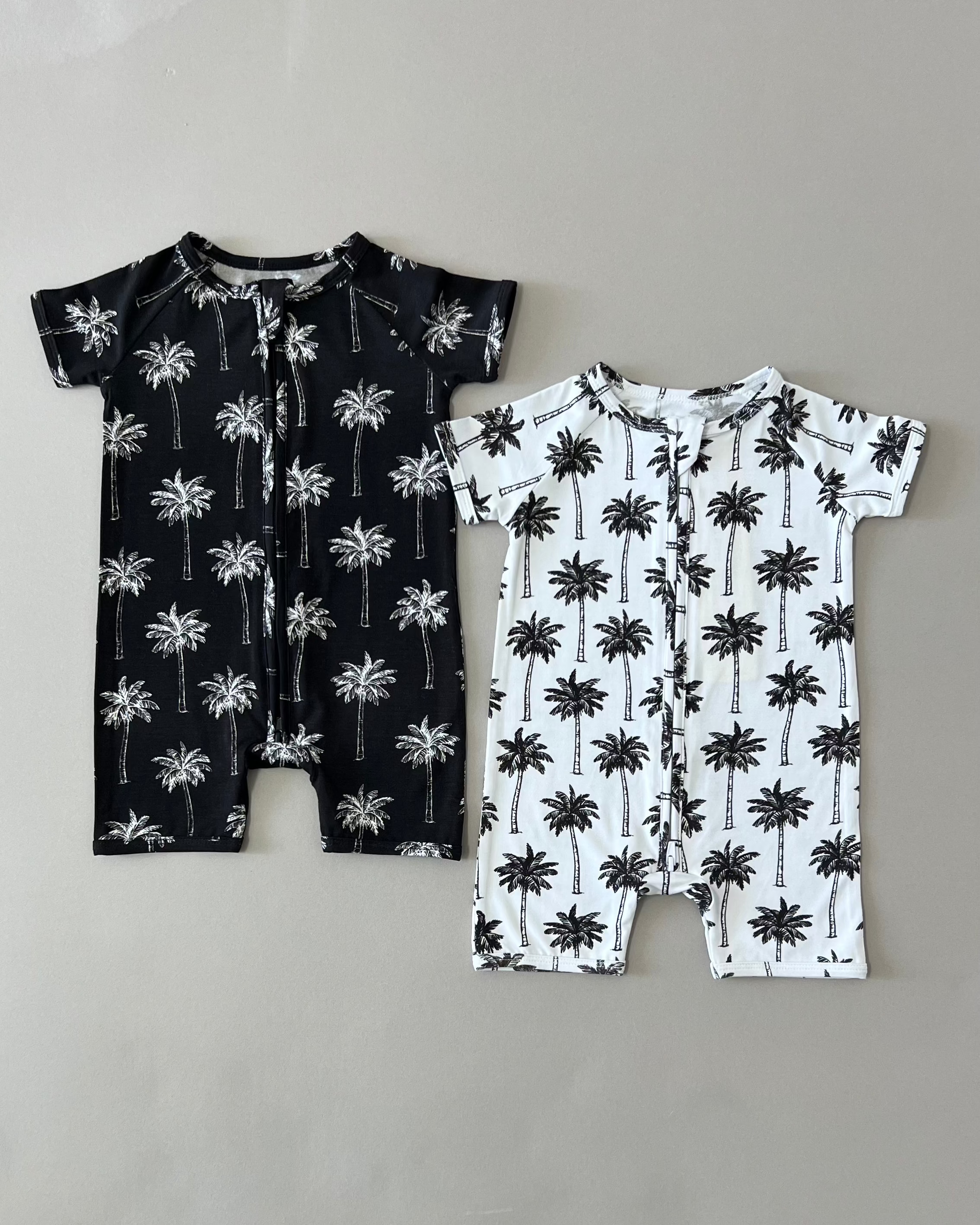 Bamboo Shorty Romper | Palm Style White