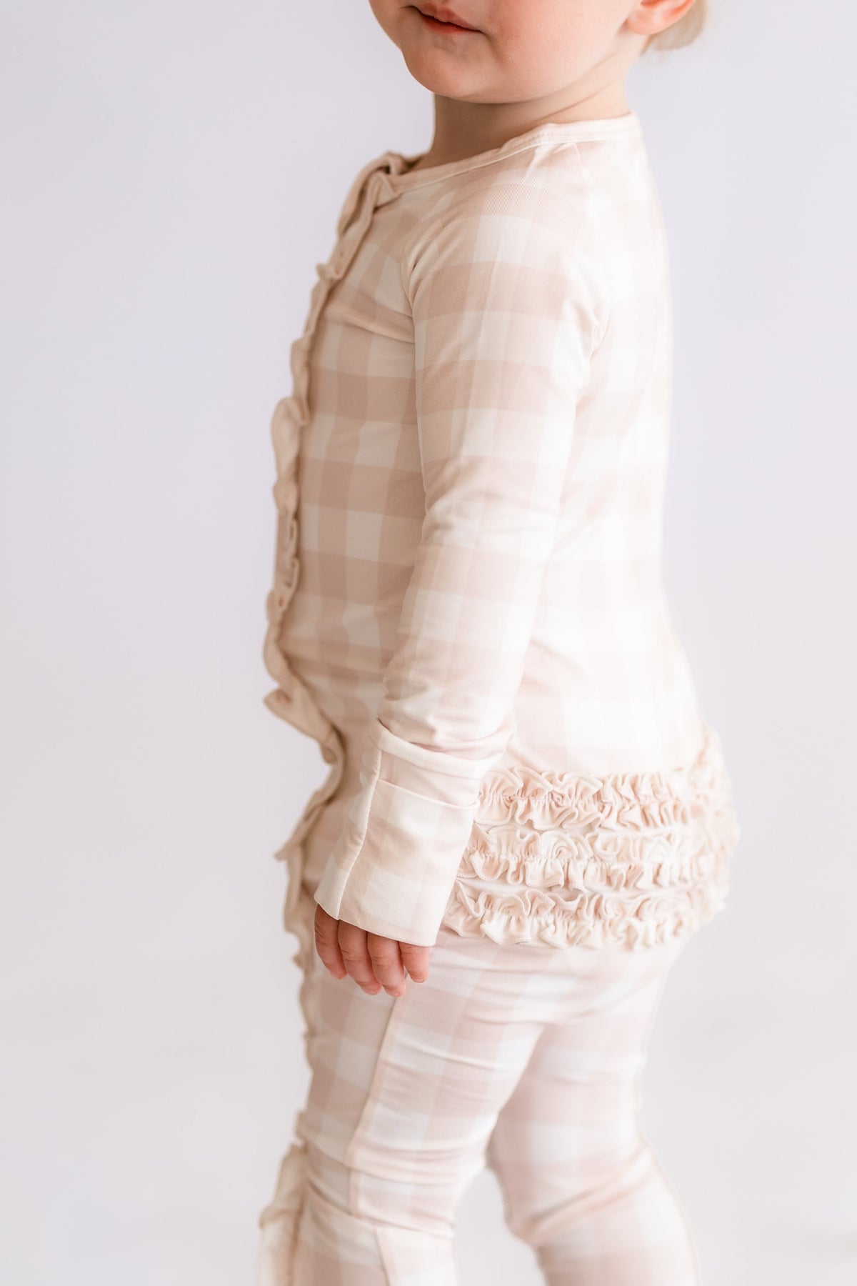Neutral Gingham Ruffle Bamboo Zippy