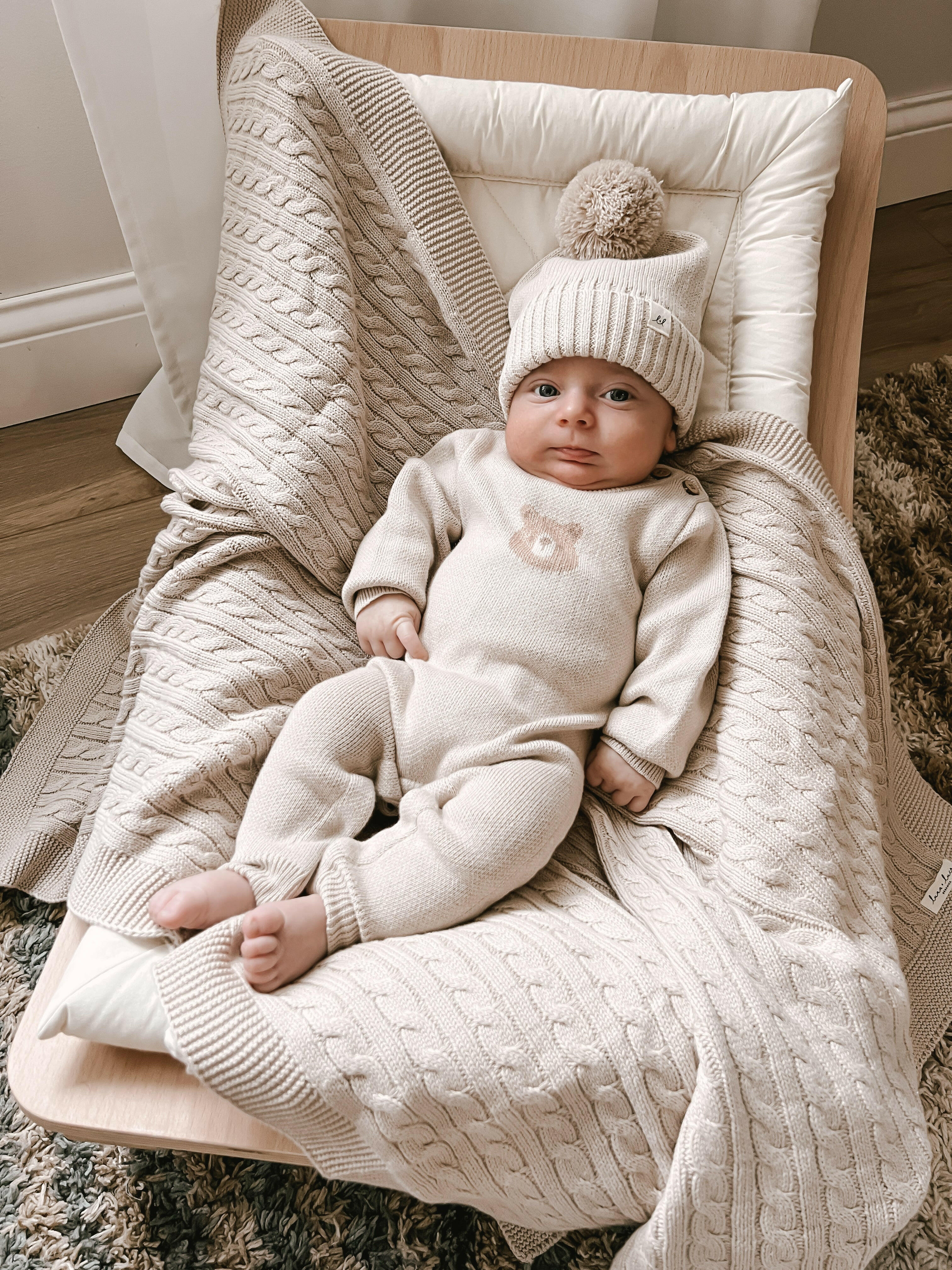 Luna + Luca Cable Knit Baby Blanket - Beige Luna + Luca