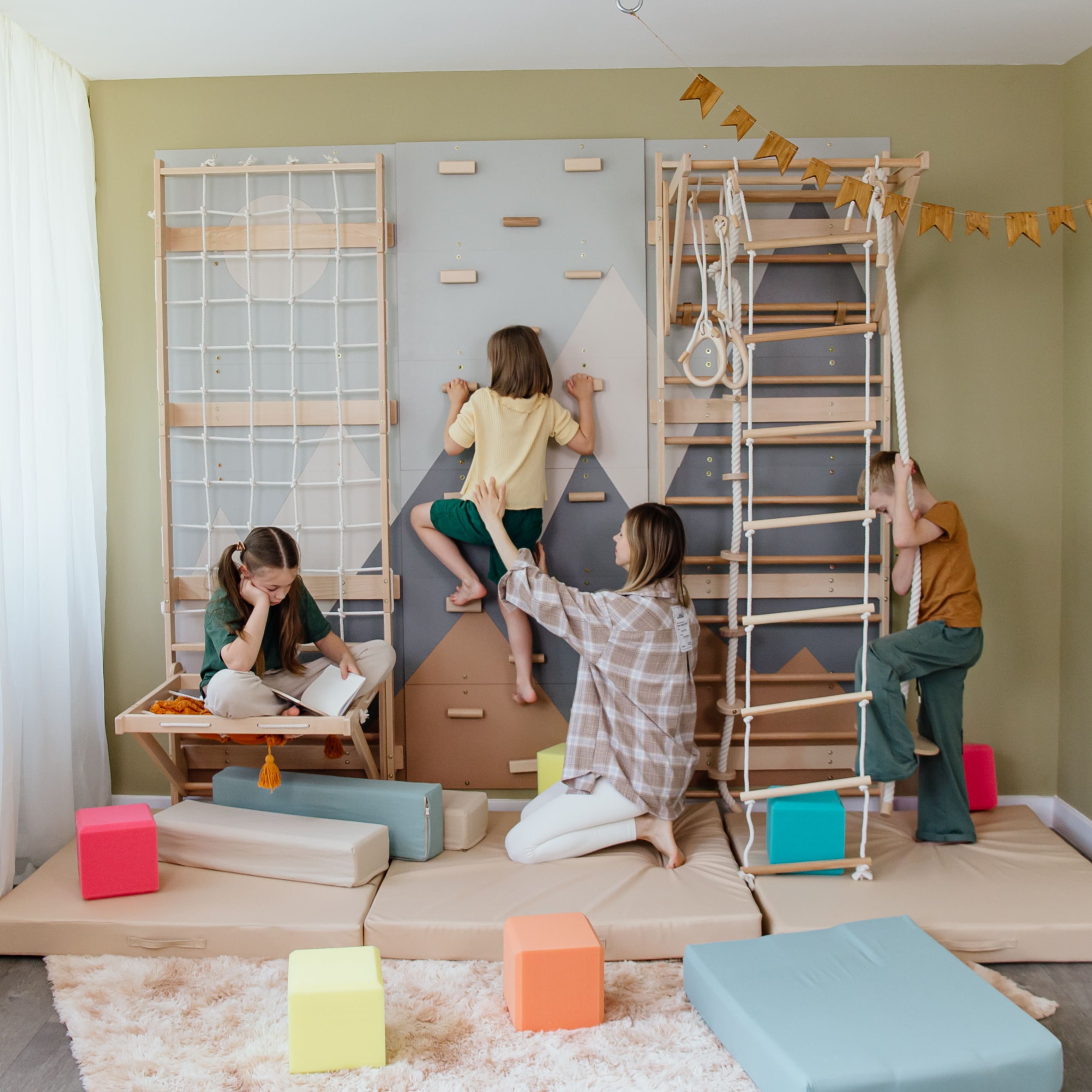 Wood and Hearts 3-in-1 Swedish Ladder Wall Gym for Kids 3+