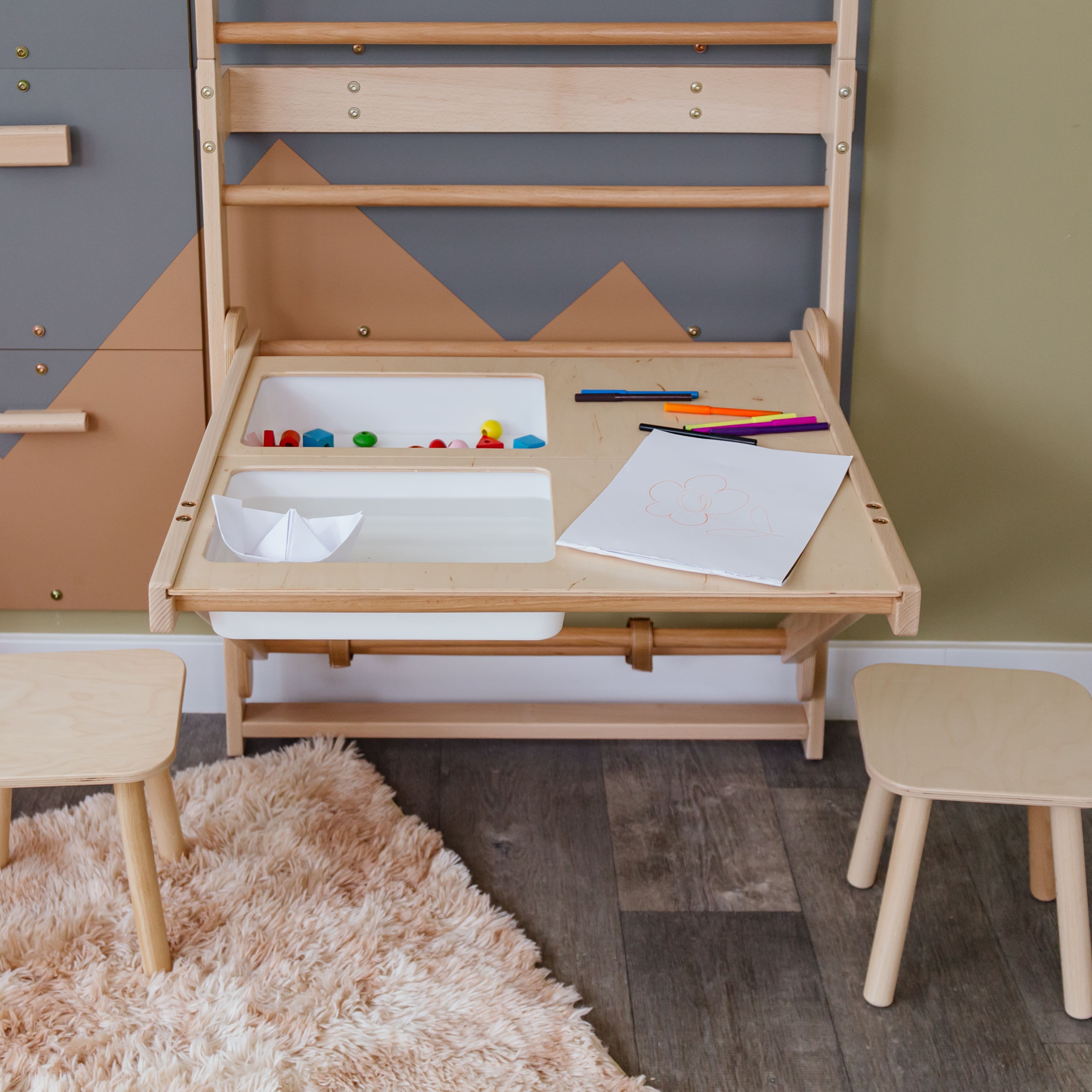 Wood and Hearts 3-in-1 Swedish Ladder Wall Gym for Kids 3+