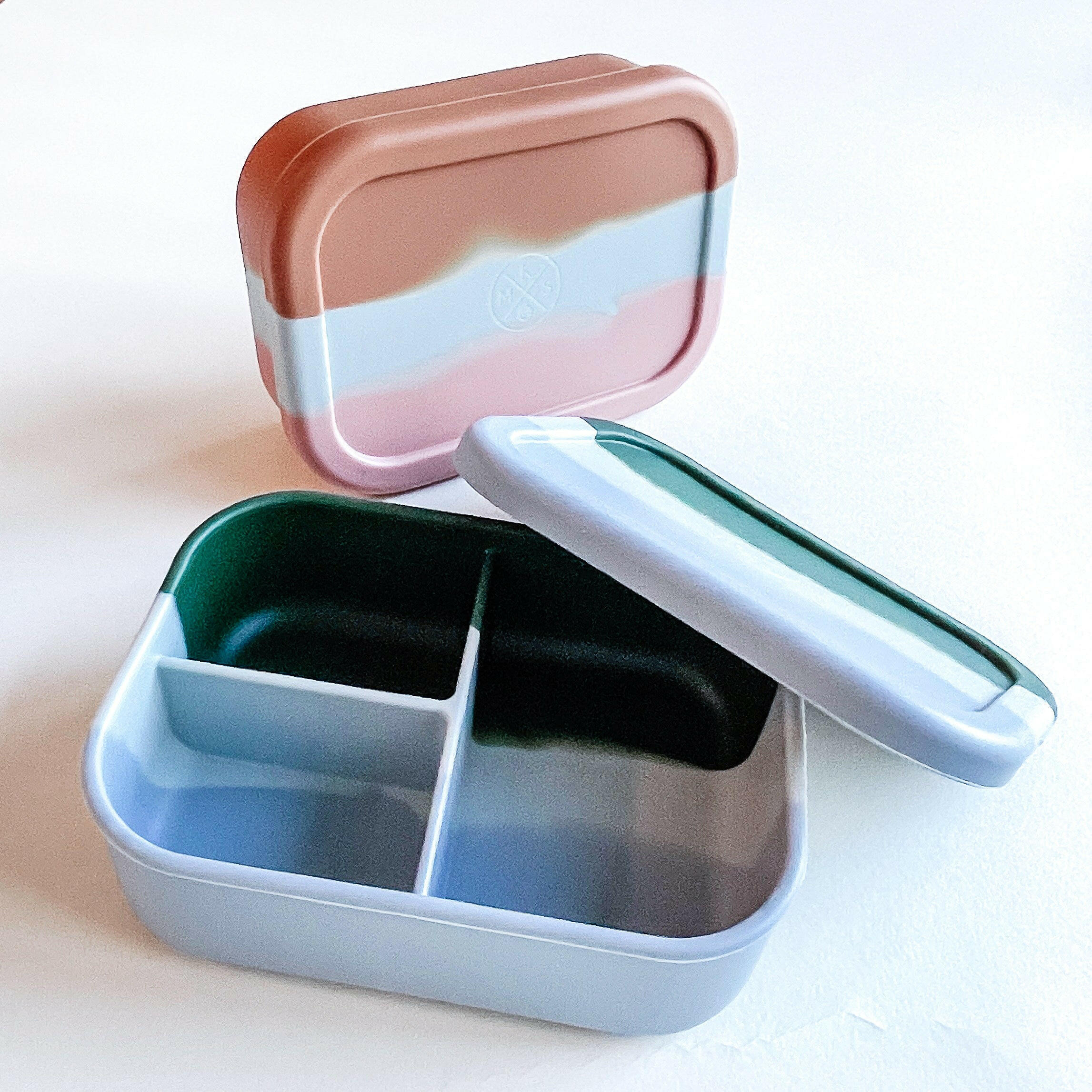 Silicone Bento Lunch & Snack Box for kids & adults Marble Green Lunch Boxes & Totes MKS Miminoo