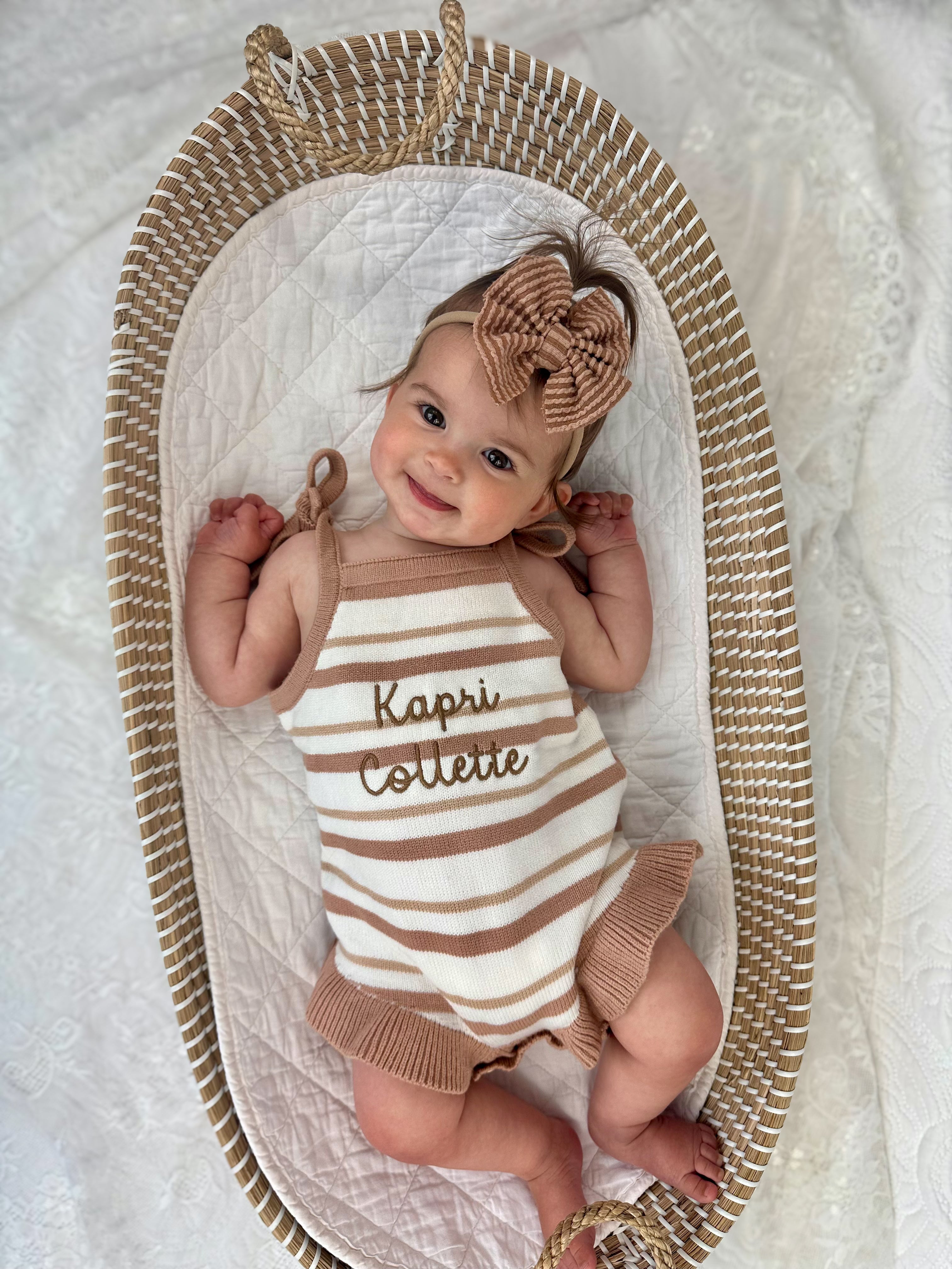 Custom Embroidered Striped Knit Tank Romper