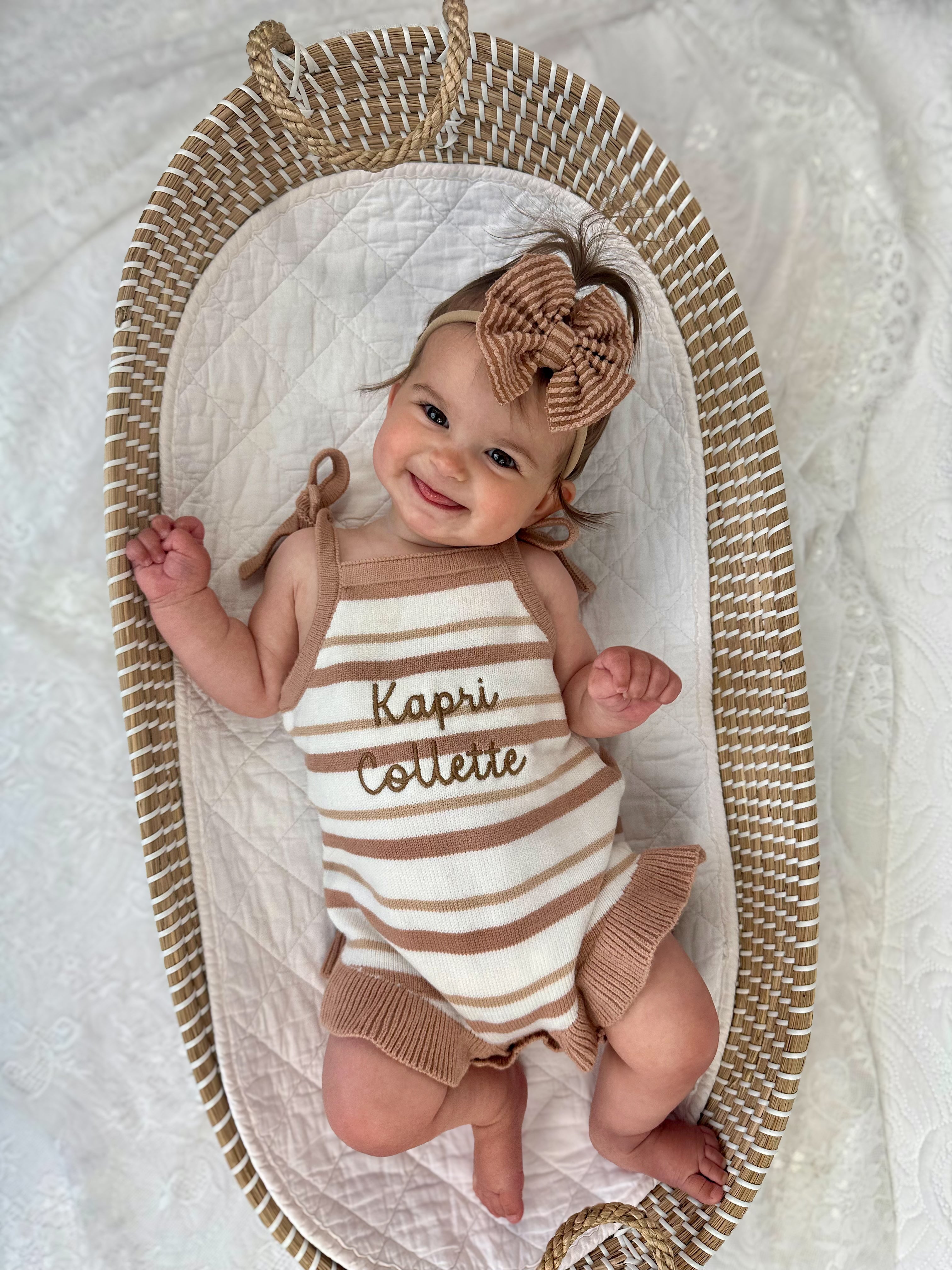 Custom Embroidered Striped Knit Tank Romper