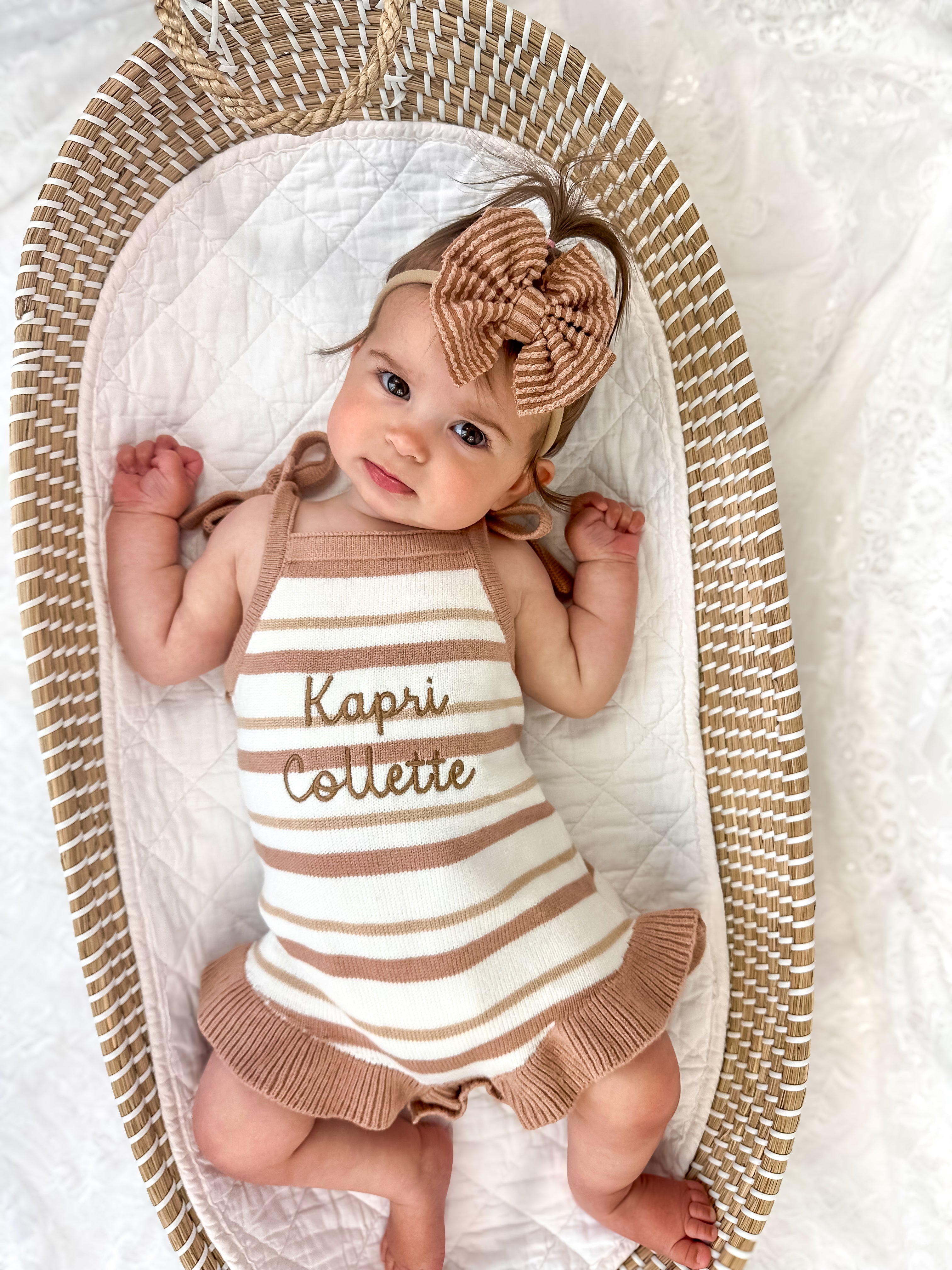 Custom Embroidered Striped Knit Tank Romper