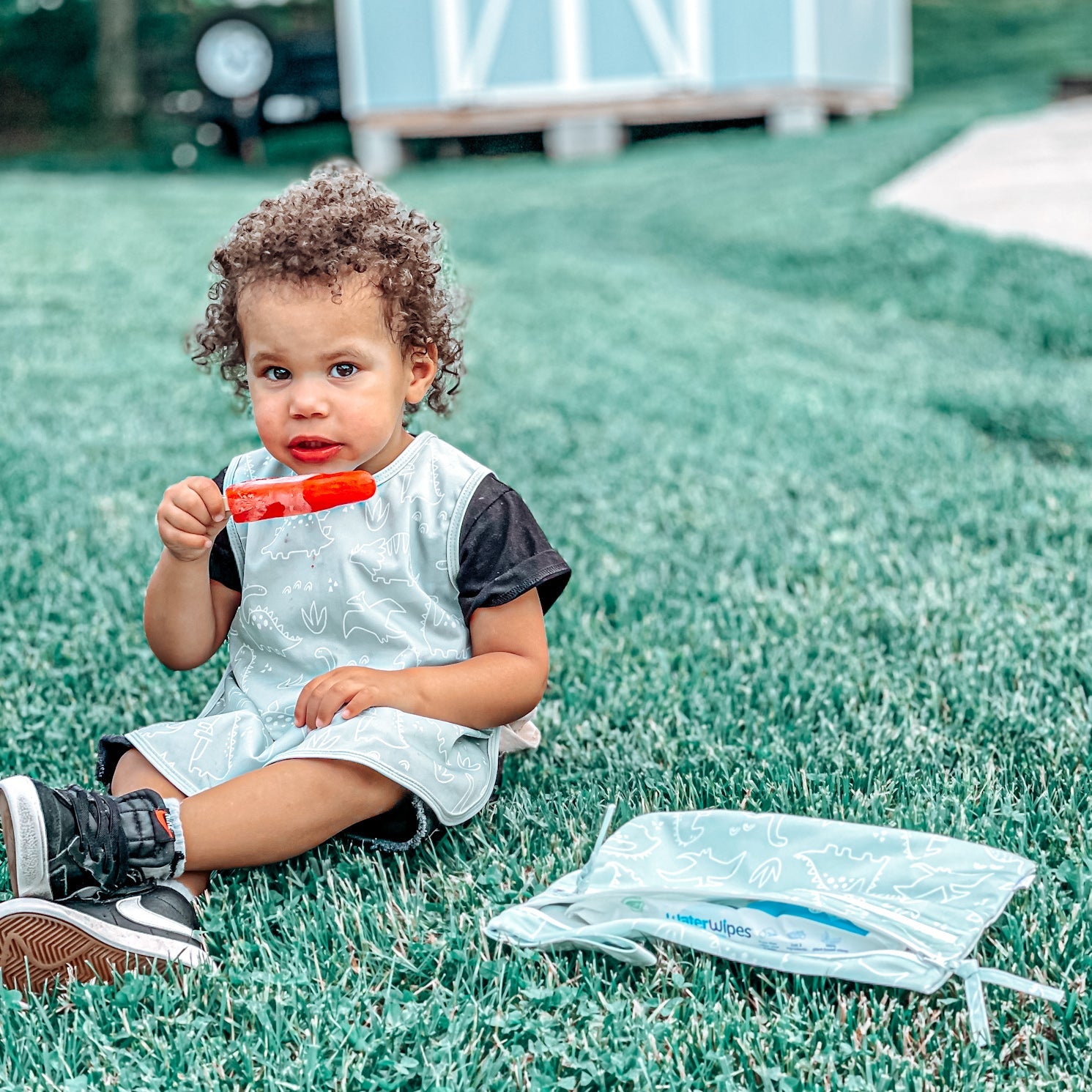 Dino Friends - Sage - Waterproof Wet Bag (For mealtime, on-the-go, and more!) BapronBaby