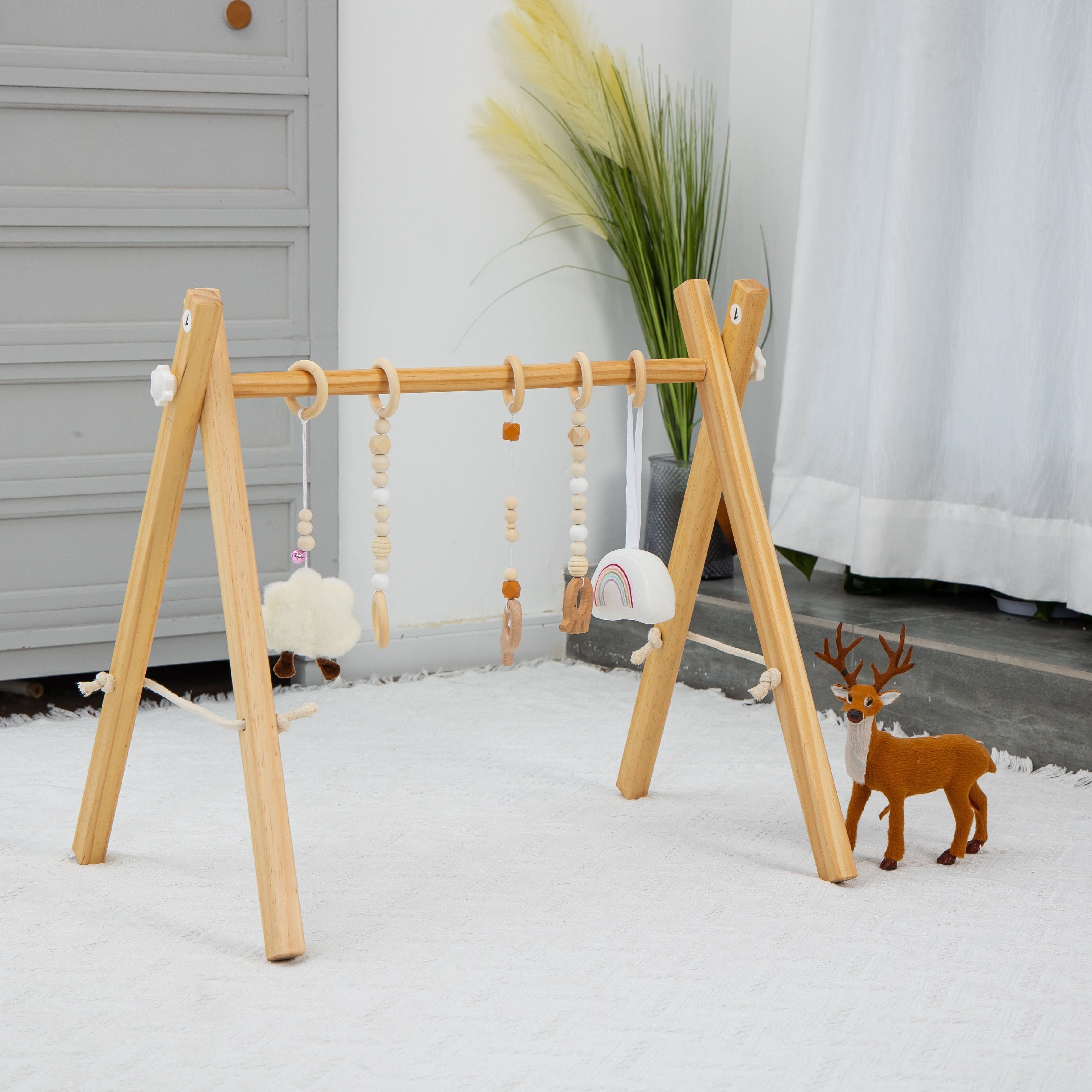 Lilac Wooden Baby Gym | Montessori Infant Play Gym with Hanging Toys
