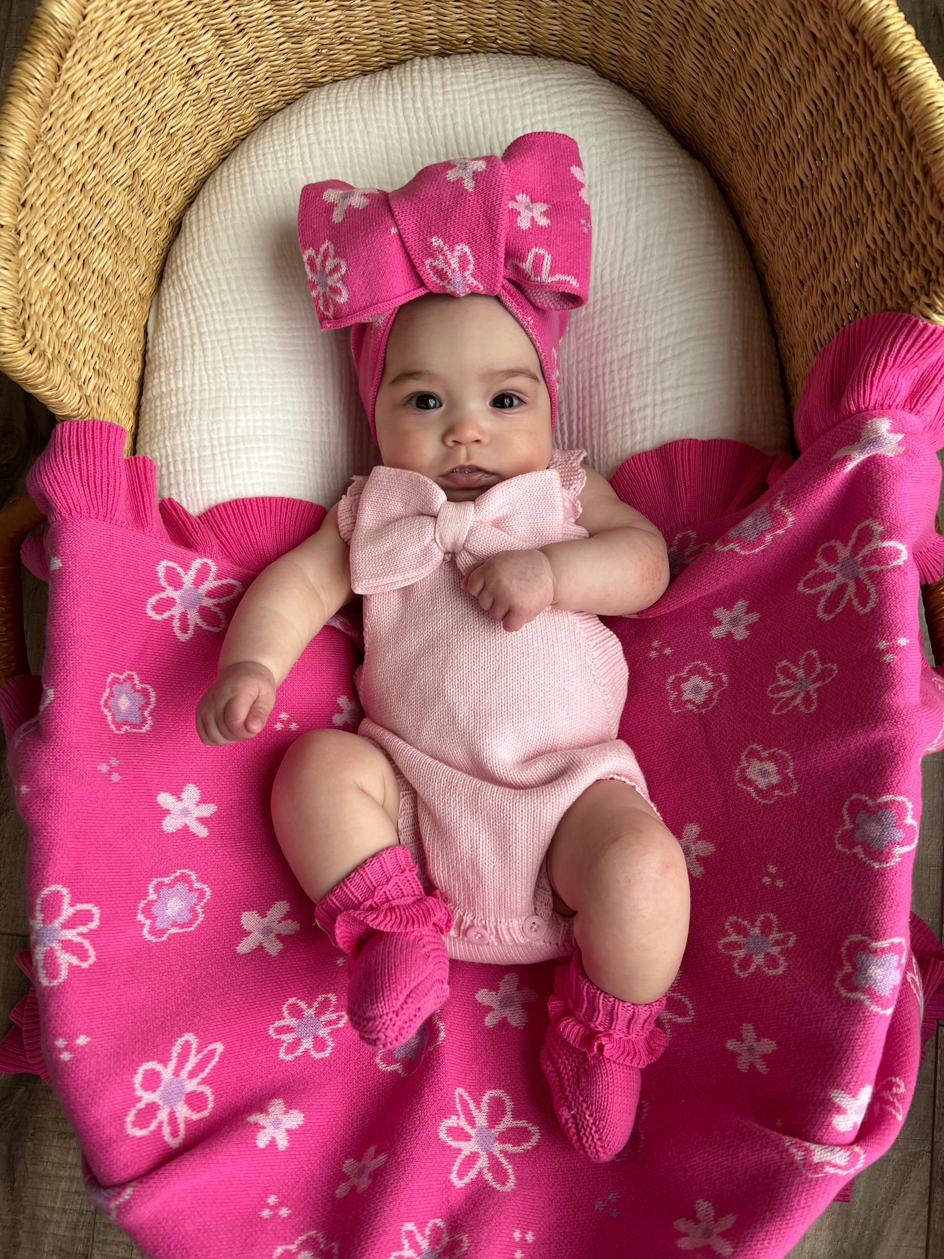 Wildflower Dreams Ruffle Baby Blanket - Peony Pink