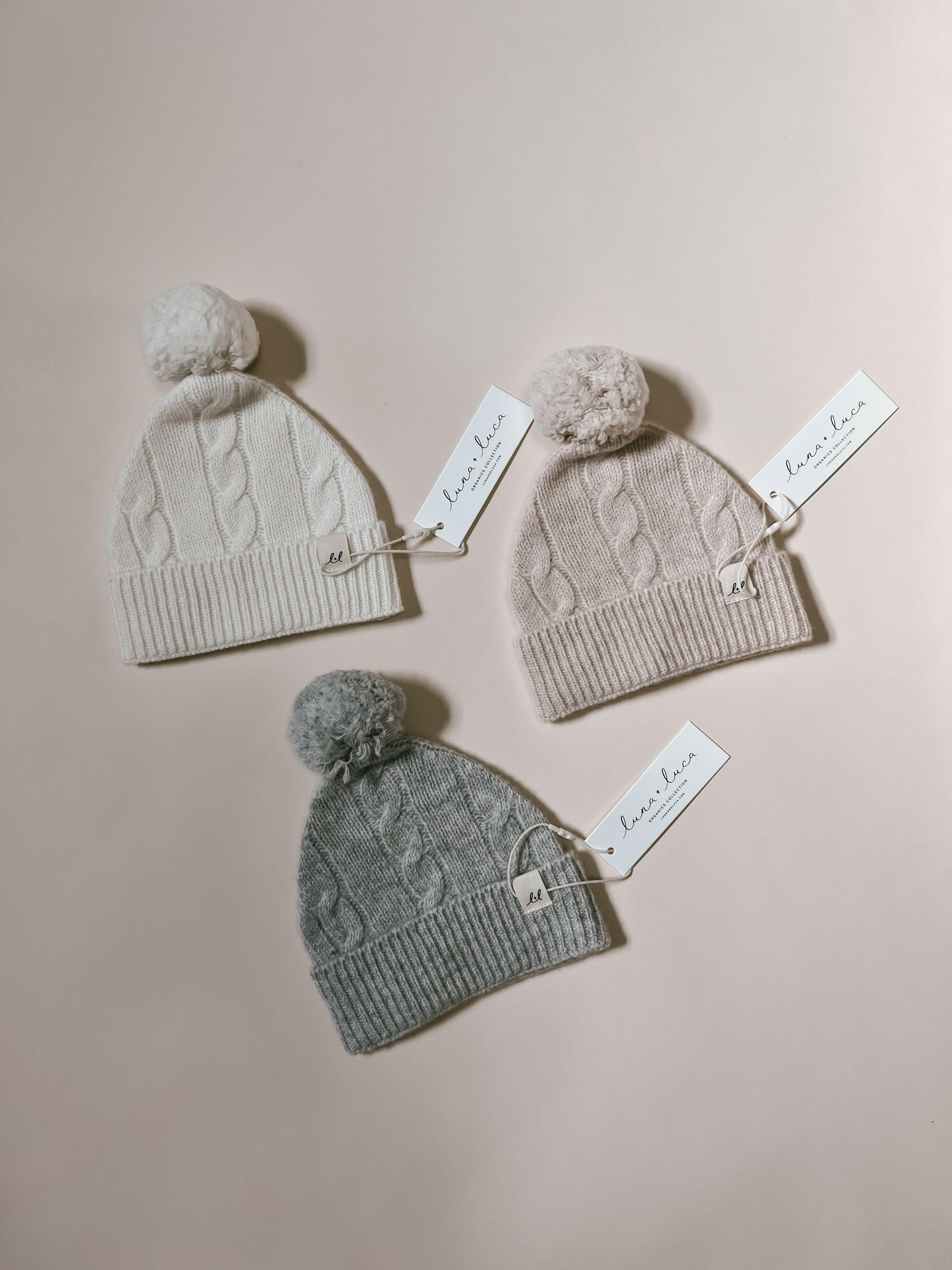 Luna + Luca Cable Knit Pom Beanie - Sand  Luna + Luca