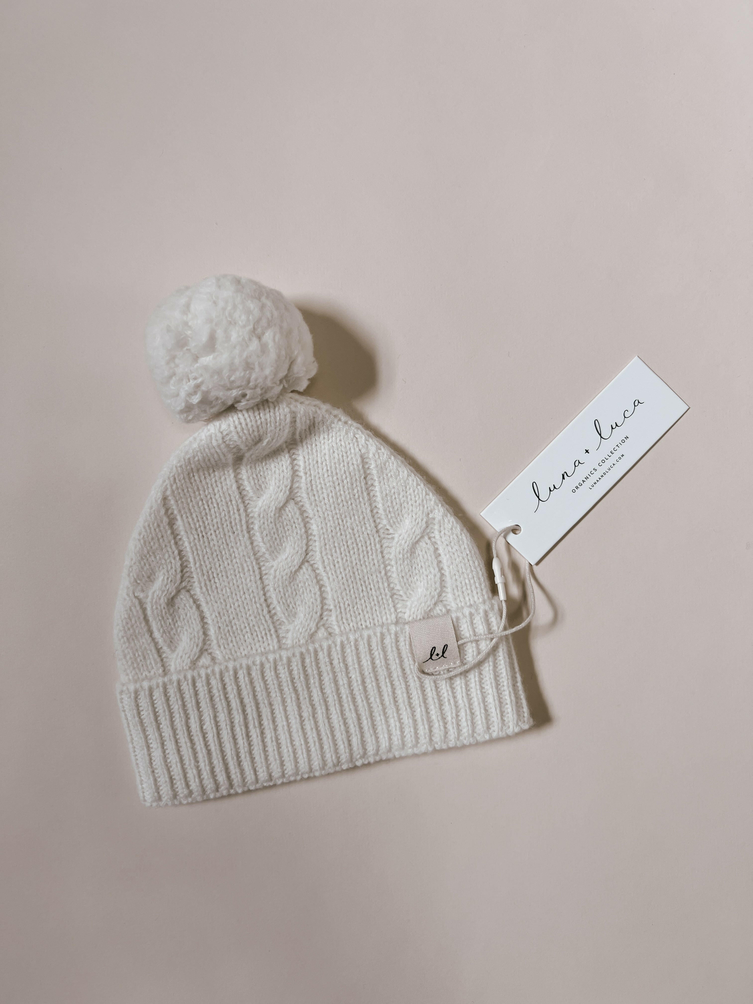 Luna + Luca Cable Knit Pom Beanie - Off-White  Luna + Luca
