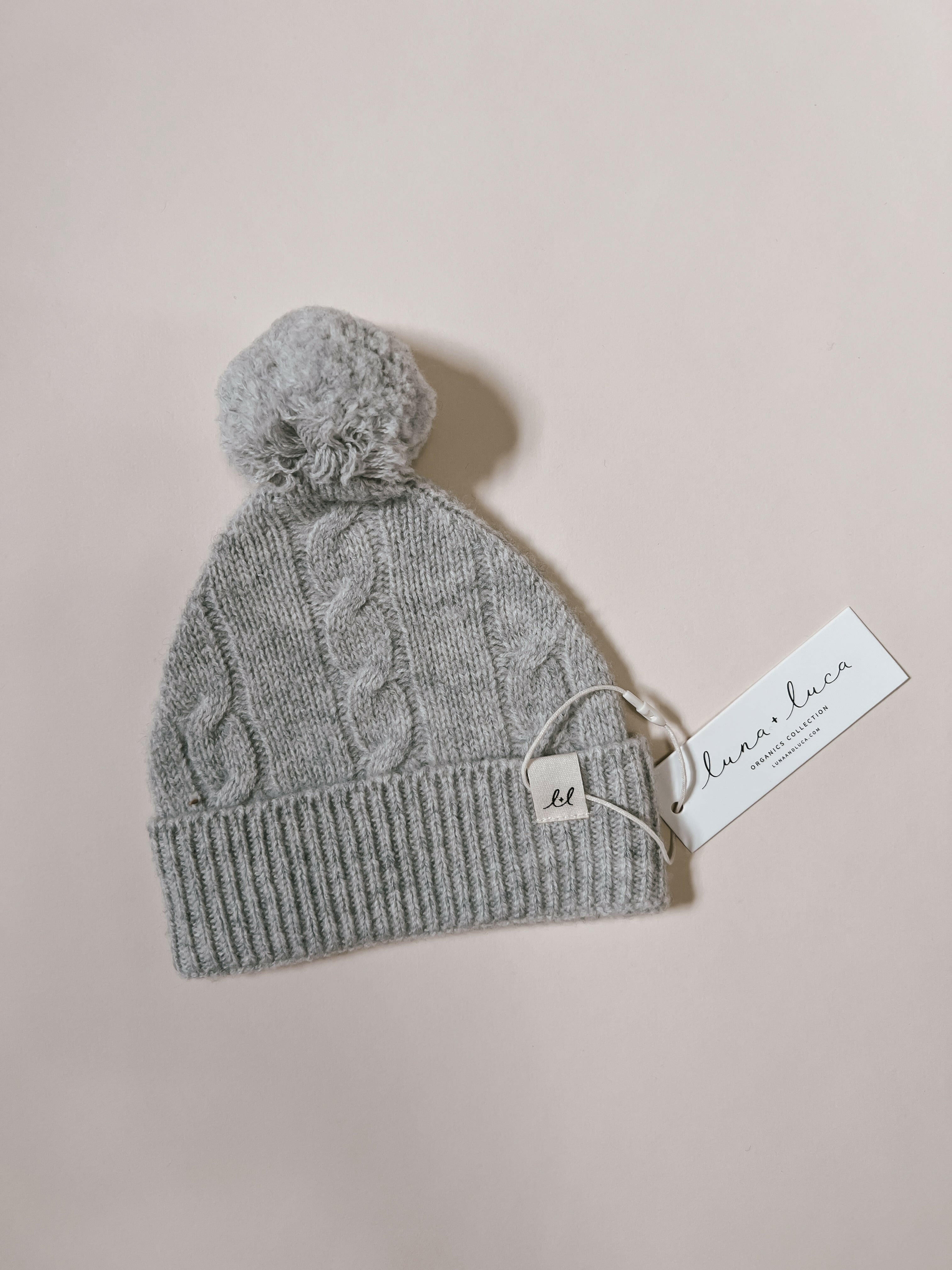 Luna + Luca Cable Knit Pom Beanie - Heather Gray  Luna + Luca