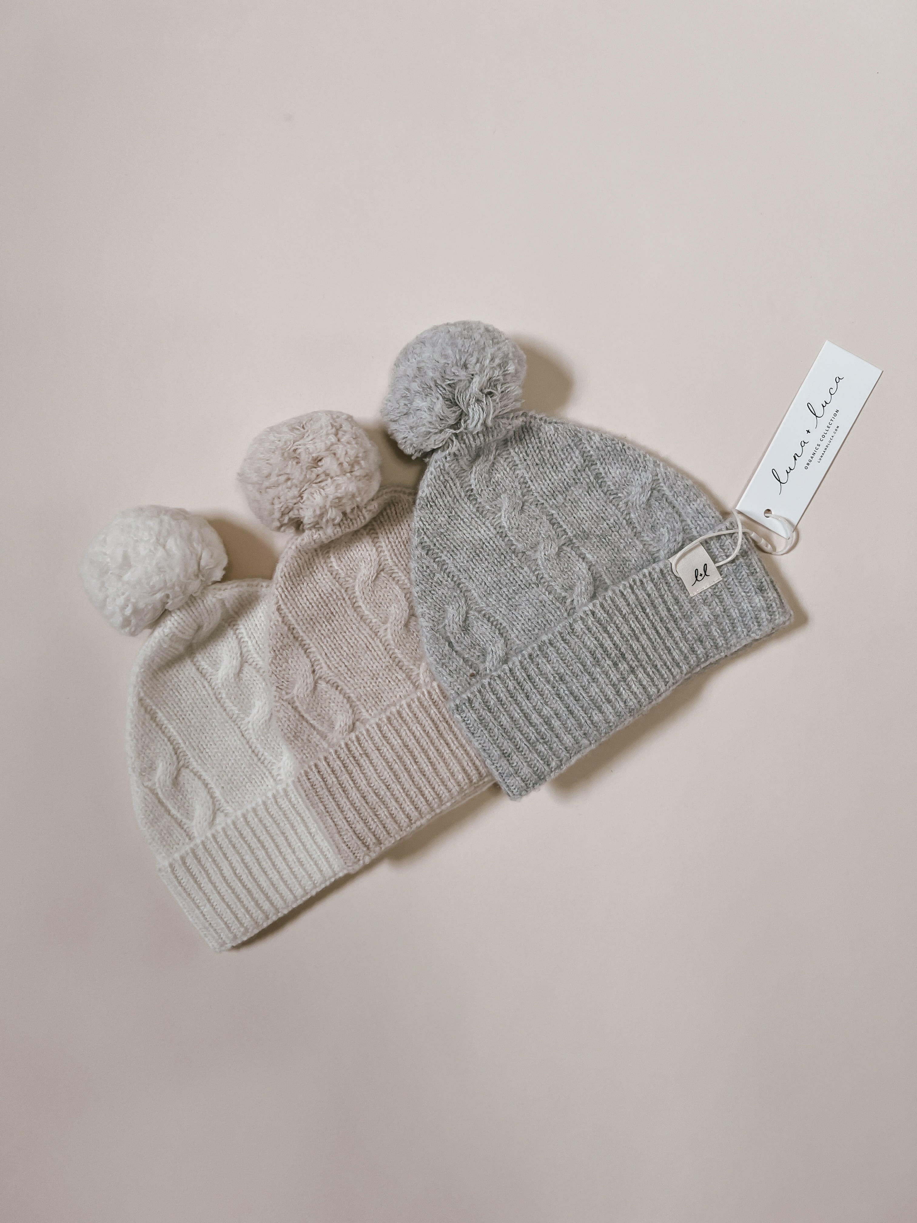 Luna + Luca Cable Knit Pom Beanie - Off-White  Luna + Luca
