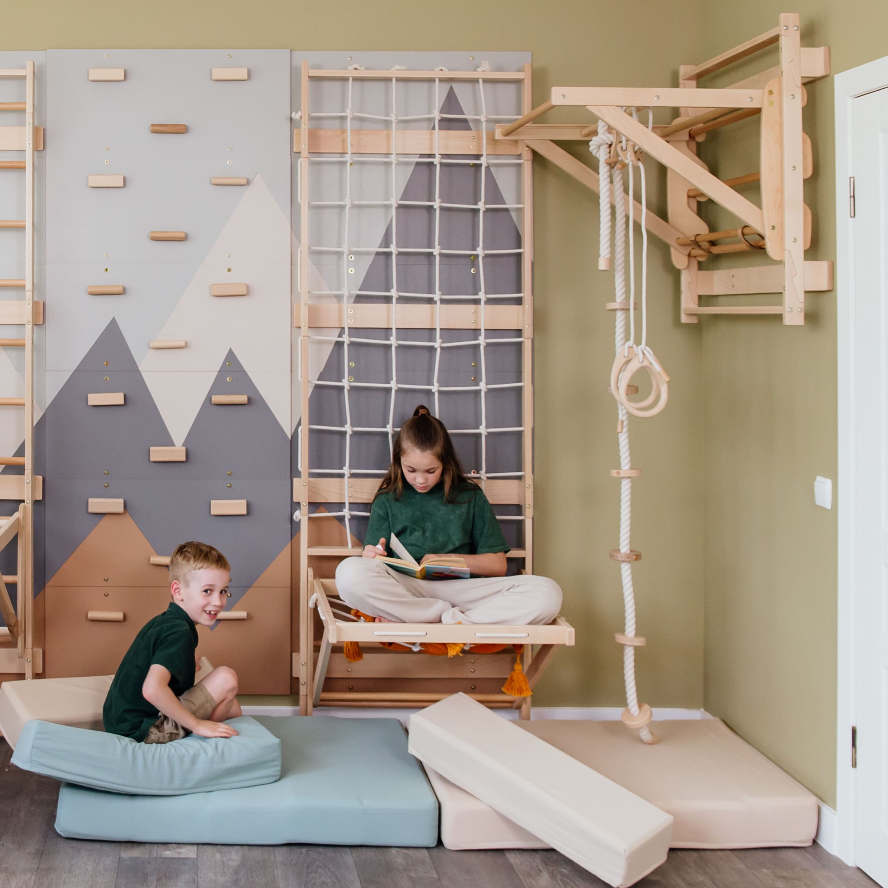 Wood and Hearts 3-in-1 Swedish Ladder Wall Gym for Kids 3+