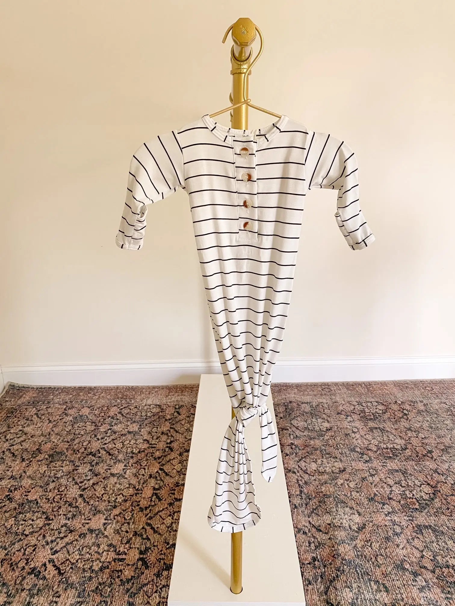 Knotted Baby Gown Set - Black Stripes (Newborn-3 months)