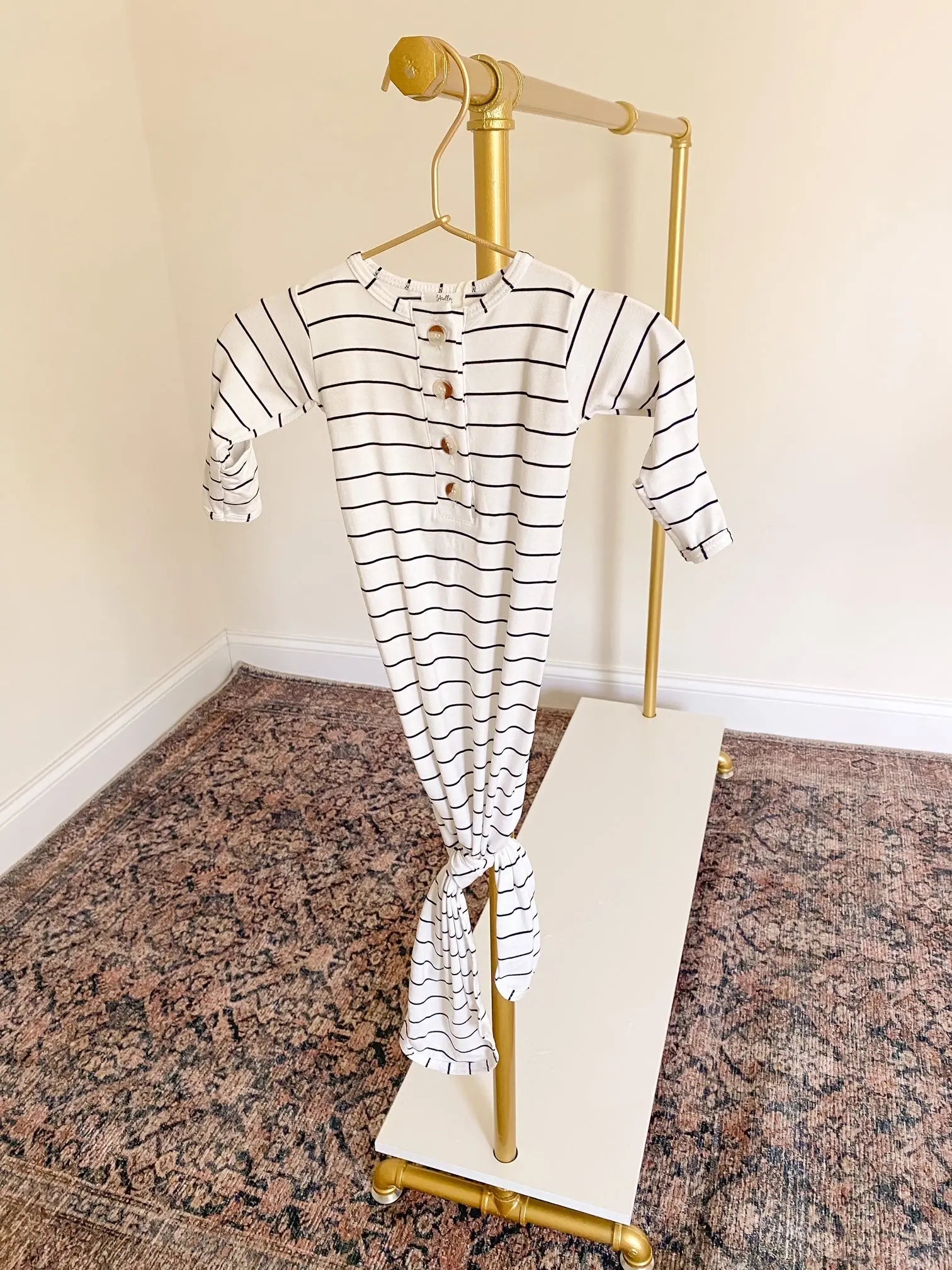 Knotted Baby Gown Set - Black Stripes (Newborn-3 months)