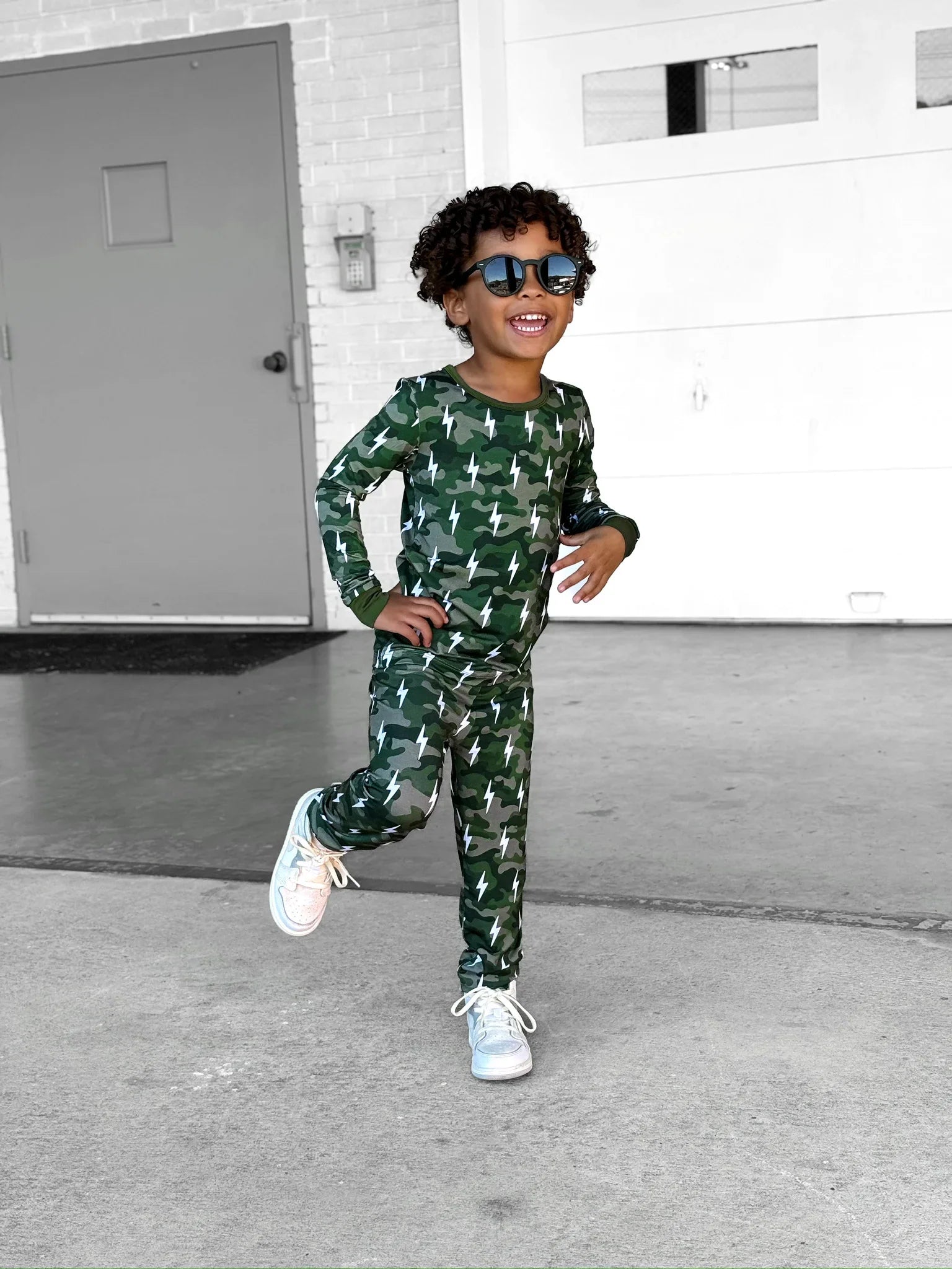 Bamboo Two Piece Set | Green Camo Bolts